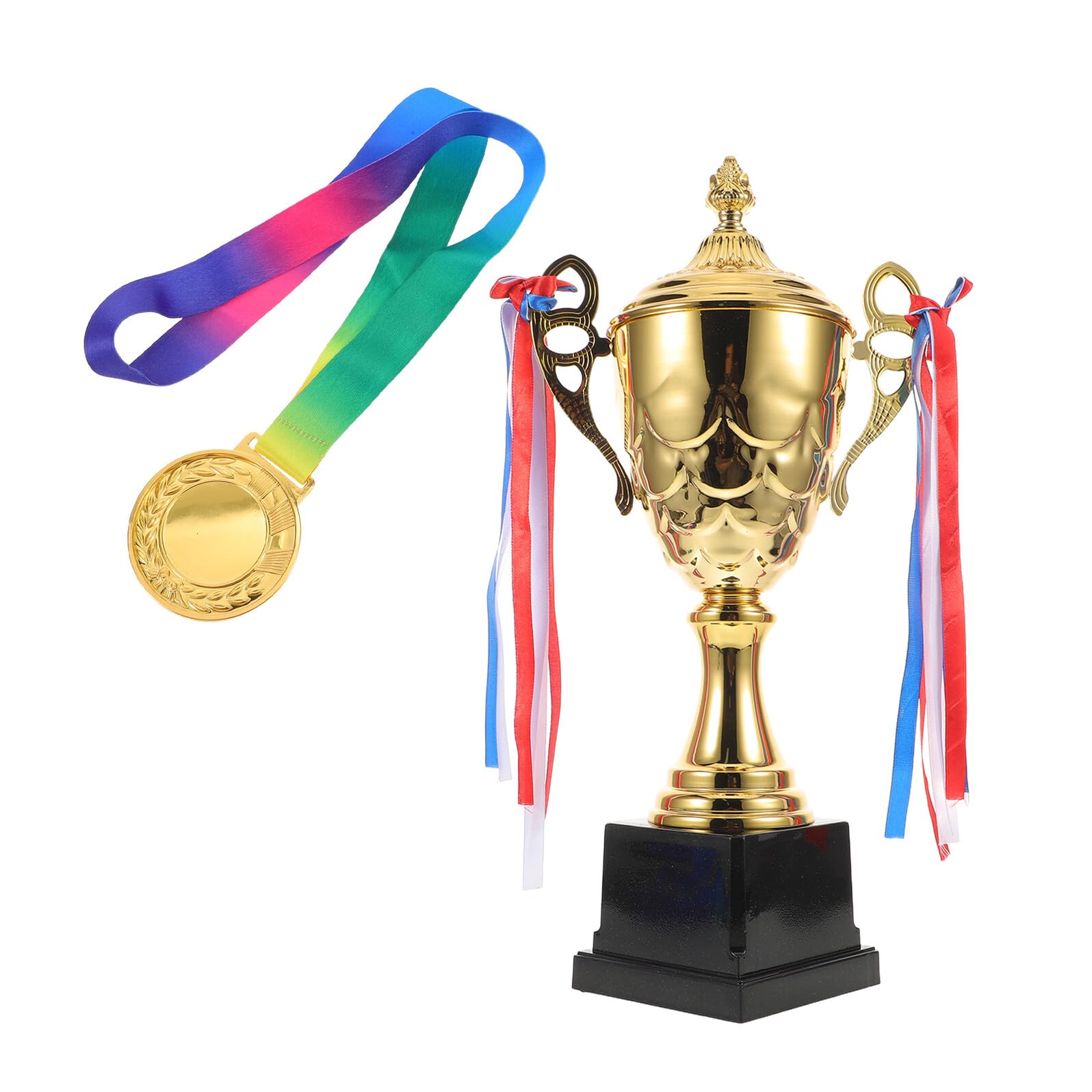 Juego de Trofeos Deportivos con Copa de 42 Cm y Medalla de Oro con Cinta para Competición de Fútbol, Trofeo y Medalla de Premio Atlético para Torneos y Eventos Deportivos
