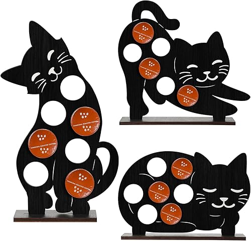 Miniatura 4 de Geetery 3 soportes para cápsulas de café de gato negro compatibles con la taza K, decoración de Halloween, soporte de madera de gato, organizador de