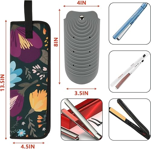 Miniatura 3 de Beautyflier Funda de hierro plano de 2 piezas, lona resistente al calor, bolsa de soporte para alisador de pelo, funda de viaje para alisador de