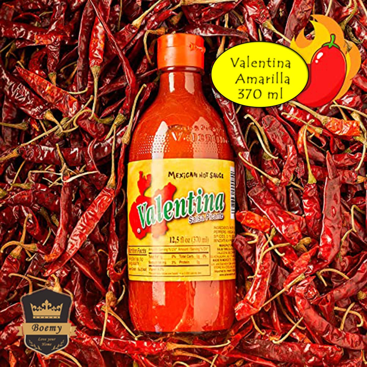 BOEMY Pack de 2 Salsas Valentina – La Original Valentina de México 370 ml. c/u, Amarilla Picante y Negra Extra Picante - la combinación perfecta para tus Snacks