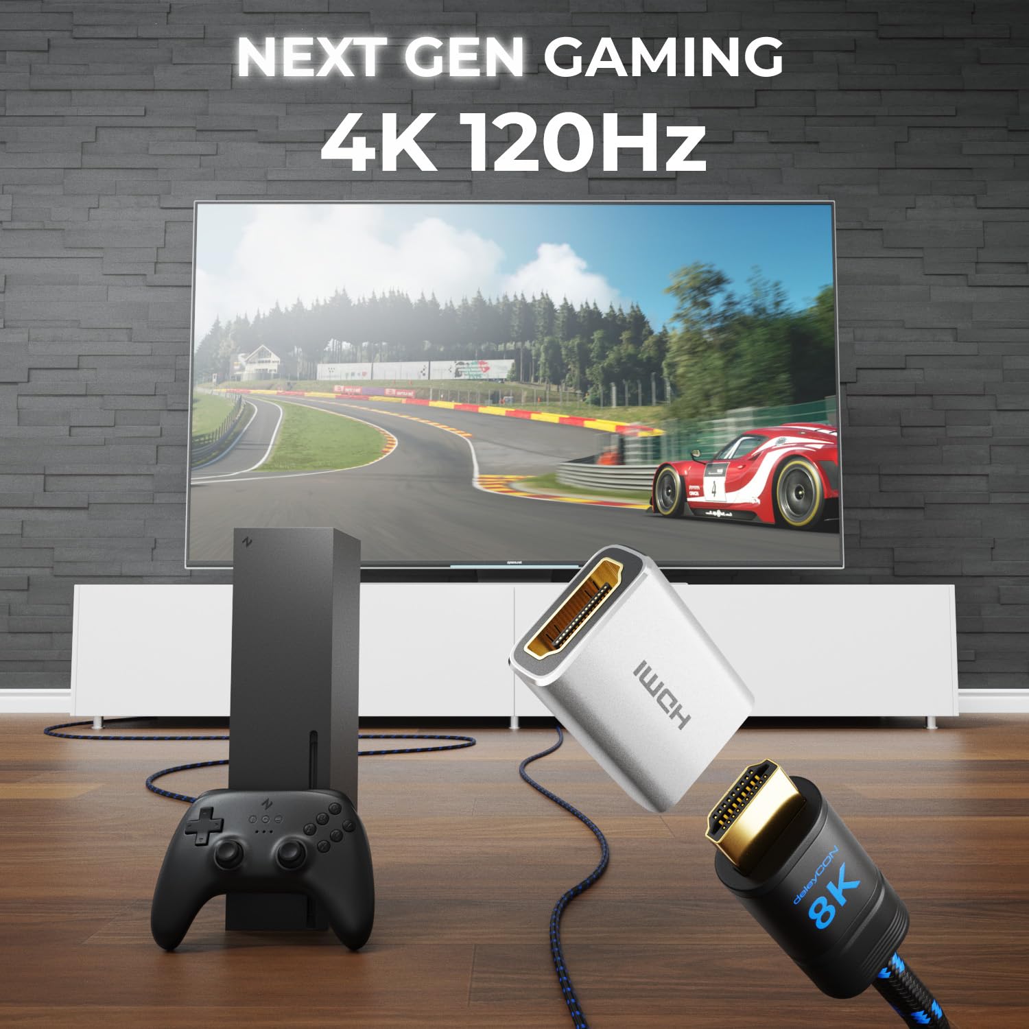 deleyCON 2 Pezzi Giunto HDMI 2.1 8K (48G, Ultra High Speed) Adattatore Accoppiatore 8K@60Hz 4K@120Hz 2K@144Hz/165Hz EARC HDCP 2.3/2.2 DTS:X per HDR Dolby Atmos TV PS5 Xbox Soundbar Monitor - Argento
