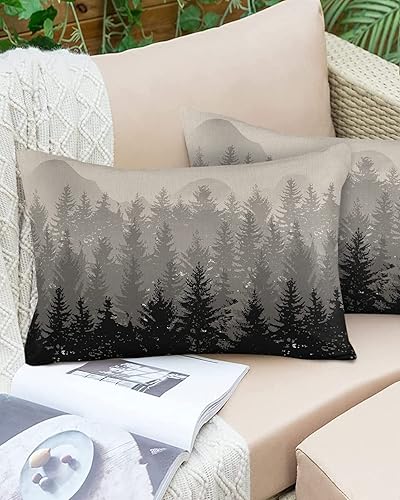 Miniatura 6 de Juego de 2 fundas de almohada impermeables para sofá, diseño de bosque brumoso, otoño, pino, montaña, fundas de cojín decorativas de 18 x 18