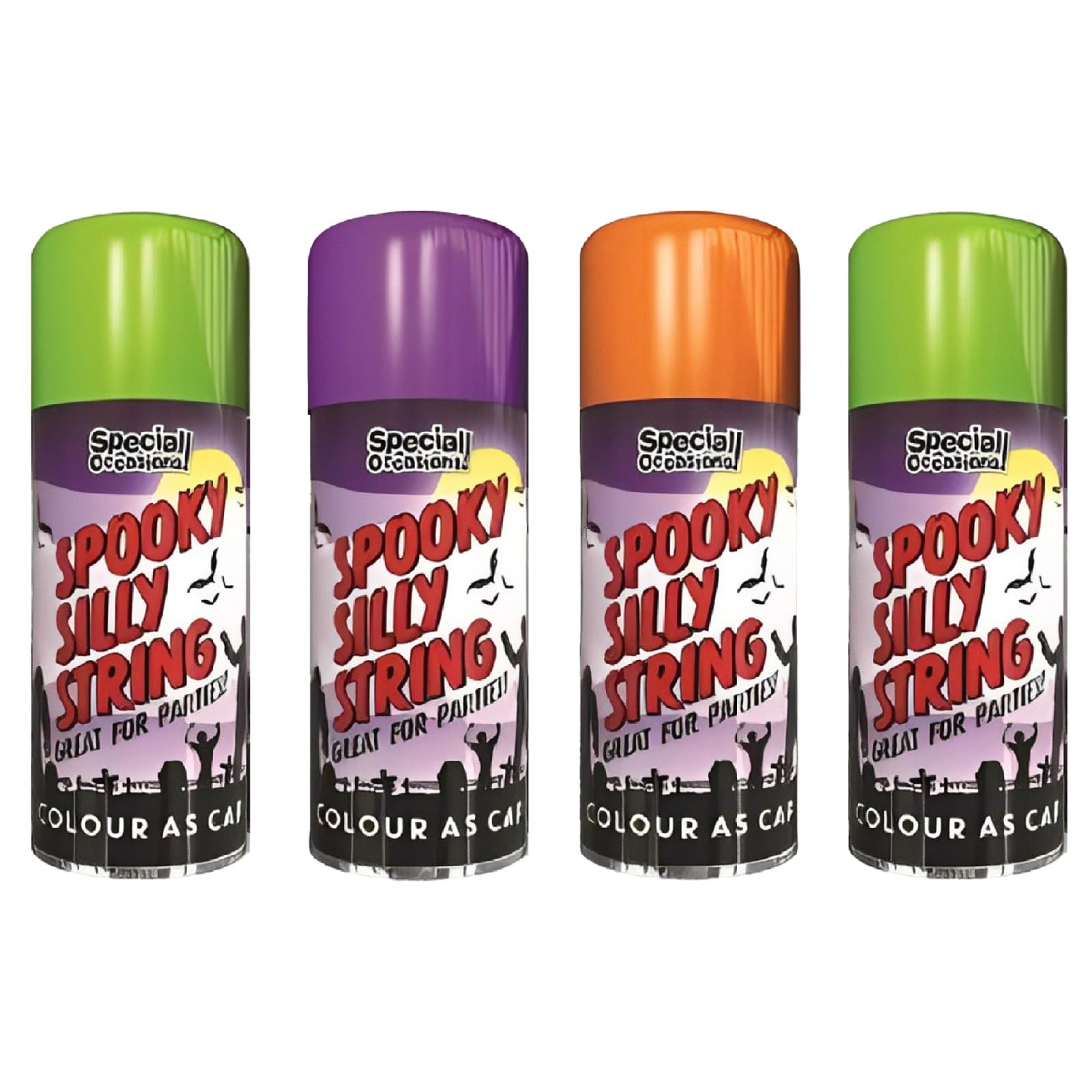 YSAMAX Halloween Spooky Silly String Spray, Lightweight, Foamy Nature, Making Fun And Colourful Designs, Ideal For Indoor Or Outdoor Events Long Lasting Enjoyment, (4PCS)