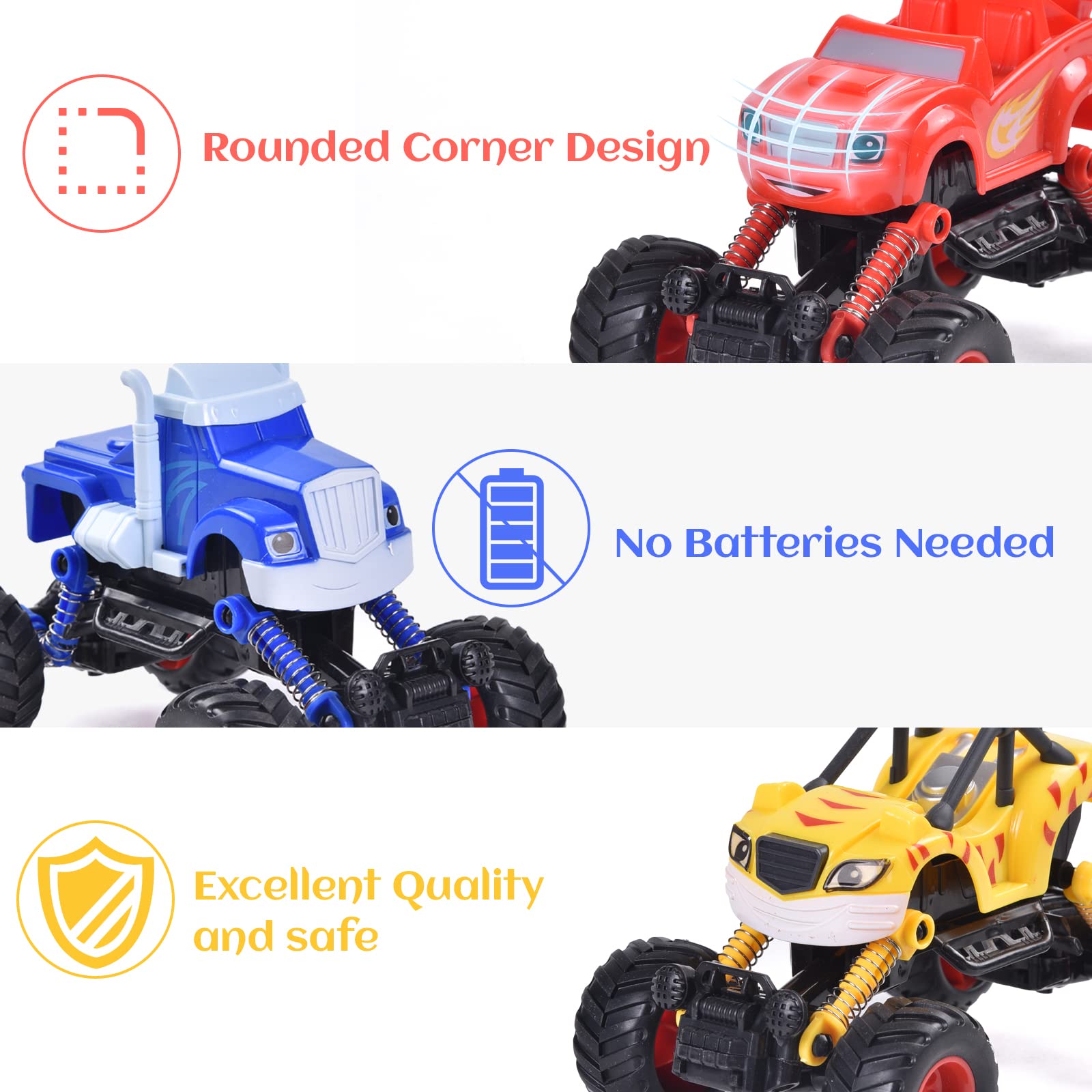 SZJYMY Big -Foot Monster Truck Toy Blaze and The Monster Machines Trucks Neon Wheels 3-Pack of Diecast Vehicles for Ages 3+ Years - Image 2