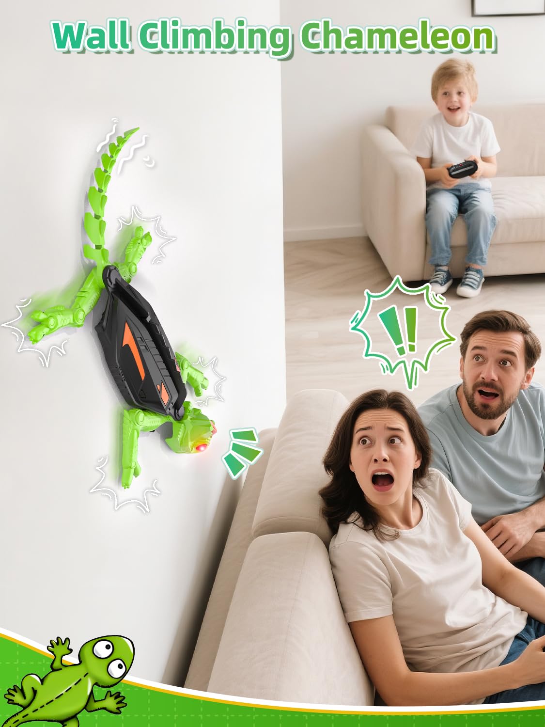 Kssvzz Lagartija Teledirigida, Gecko Teledirigido Recargable con Ojos LED, Bromas y Juegos Radio Control Robot Juguete, 360 ° Rotación Camaleon Teledirigida Regalo para niños y niñas de 3 a 12 años