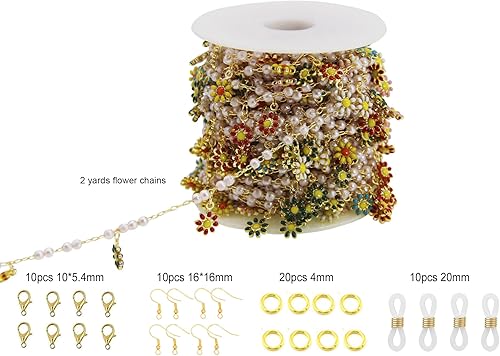 Miniatura 2 de PAMIR TONG Cadena de eslabones de perlas de imitación de girasol hecha a mano con adornos de latón chapado en oro para pulsera, collar, máscara de