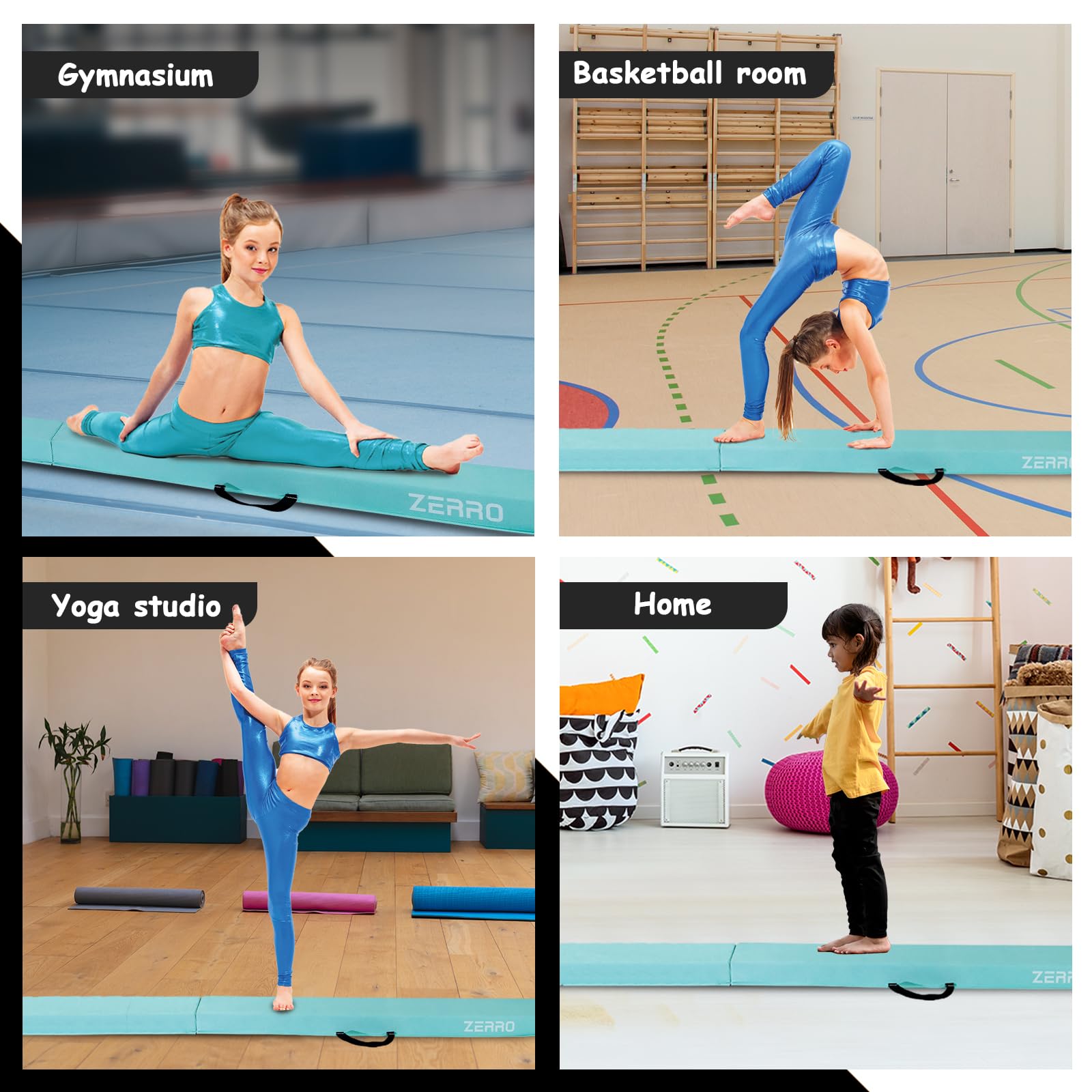 ZERRO Schwebebalken für Zuhause Kinder, 240cm/270cm Balken Turnen Faltbare, Turnbalken Gymnastik Balance, Grün, Lila