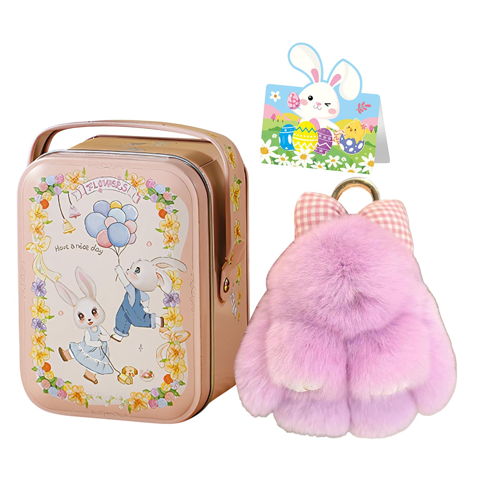 Siebkorb Bunny In A Tin Plush Keychain, lulu Plush Keyring With Tin Box, Fluffy Bunny Keychain For Easter Handmade Soft Bunny Keychain For Bags & Backpacks (Y)