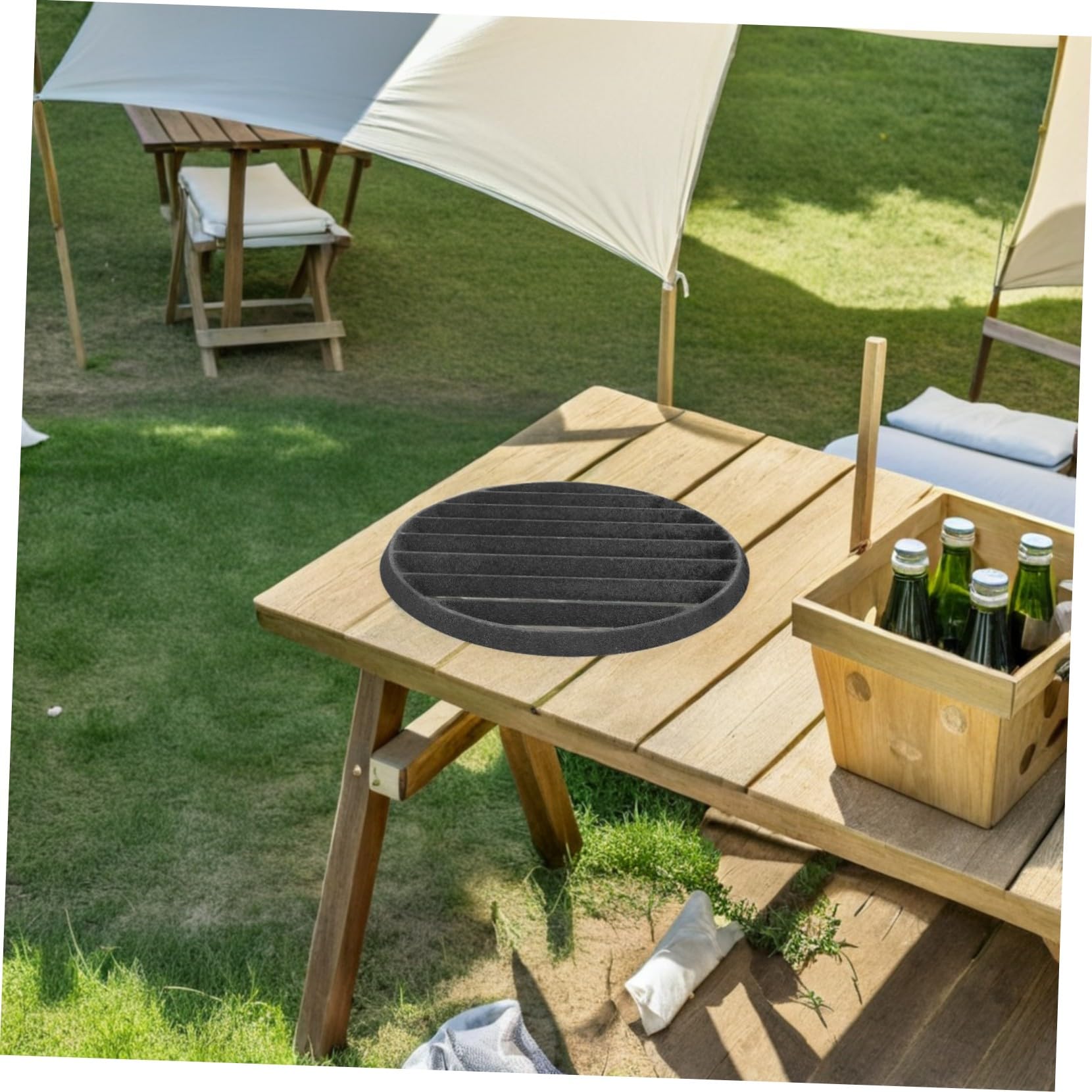 Kisangel Grille Ronde de Cuisson en Fonte pour Foyer Extérieur et Camping
