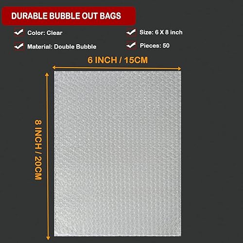 Miniatura 2 de 200 bolsas de burbujas de 6 x 8 pulgadas, bolsas de burbujas transparentes para embalaje, suministros de mudanza de doble pared, bolsas de burbujas
