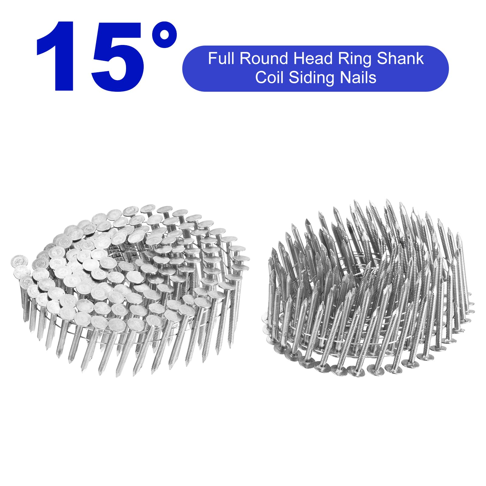 QUARKZMAN 1200 Clous Pour Bardage 1-1/2"x0.12" 15-Degree 304 Acier Inoxydable Anneau Tige Tête Ronde Complète Collée En Bobine Fil Pour Lath And Sheathing Materials