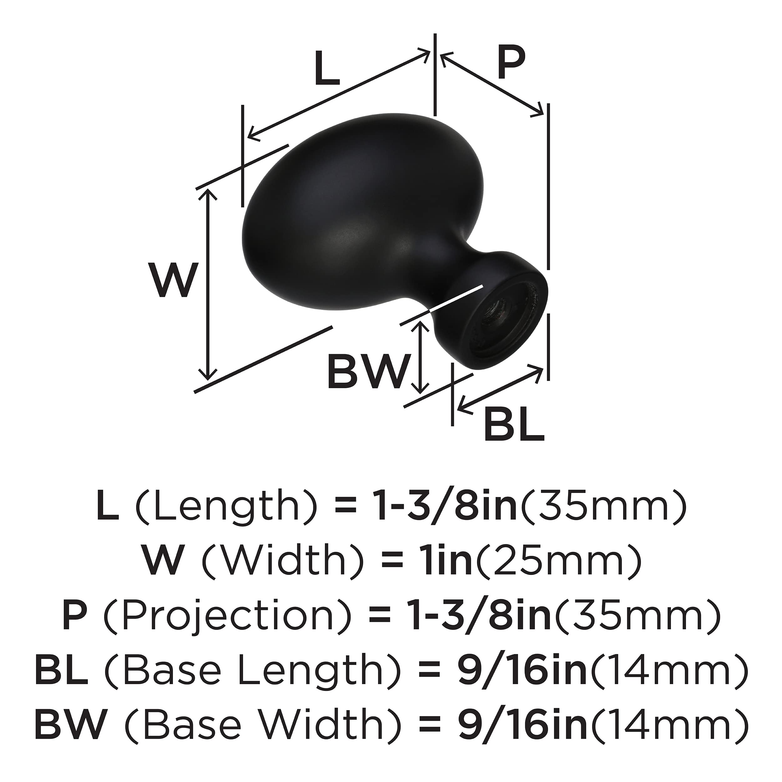 Amerock, Matte Black, 1-3/8 in (35 mm) Length - Image 3