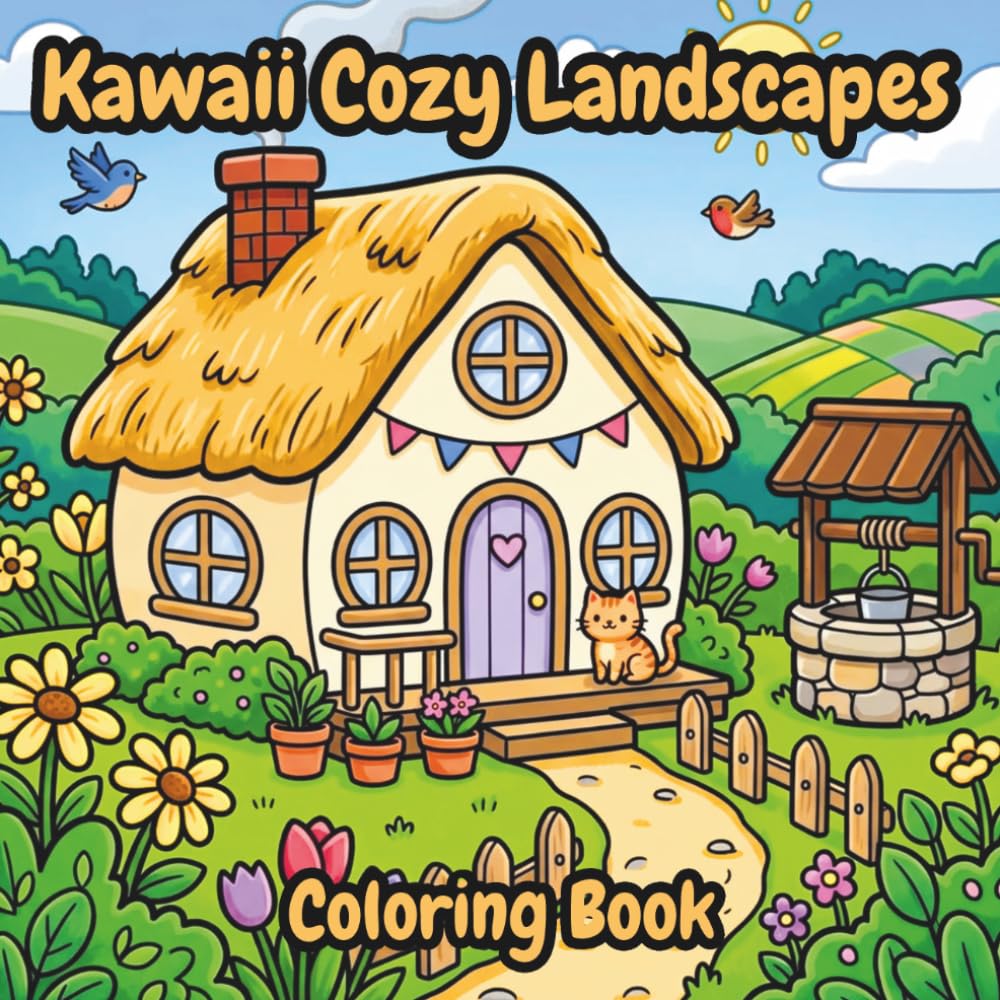 Kawaii Cozy Landscapes Coloring Book