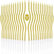 60 Pcs Twisty Birthday Cake Candles,Gold Spiral Long Thin Curly Coil Metallic Birthday Candles for Birthday Wedding Party Decoration,10 Boxes6 Pcs/Box