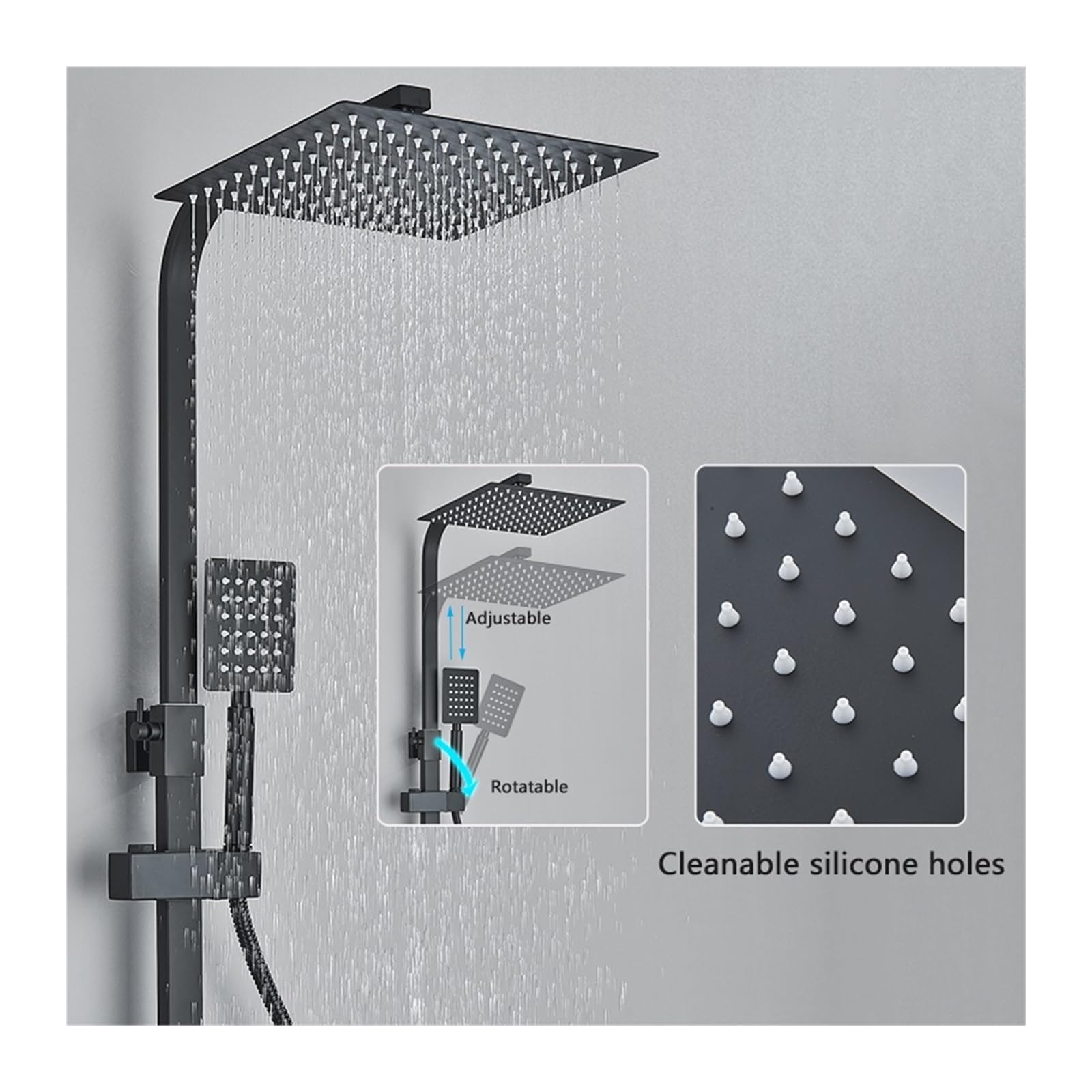 Set miscelatore termostatico per doccia, set rubinetto termostatico per doccia nero/cromo, miscelatore per doccia da bagno con display digitale, sistema doccia in ottone, set doccia a pioggia (nero