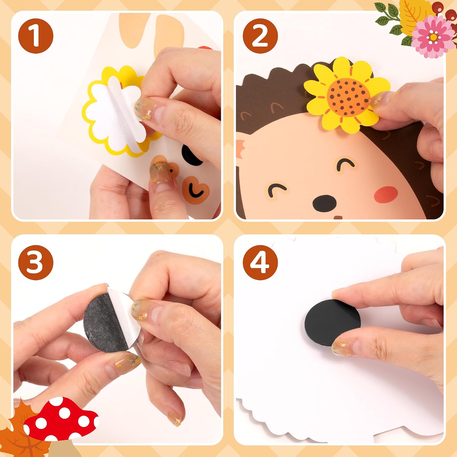 Haooryx DIY Fall Hedgehog Magnet Craft Kit - 30 Set Make Your Own Hedgehog Decoration Autumn Sticker Craft for School Activity Class Art Project Supply Home Refrigerator Class Bulletin Board Decor