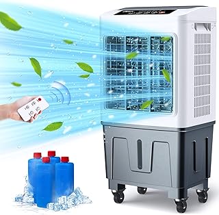Portable Evaporative Cooler ALPACA 2200CFM Personal Swamp Cooler, 120°Oscillation Swamp Cooler with Remote Control, Timer, Humidifier, 3 Wind Speeds, 4 Ice Packs for Room Office Dorms Outdoor, 5.5 Gal