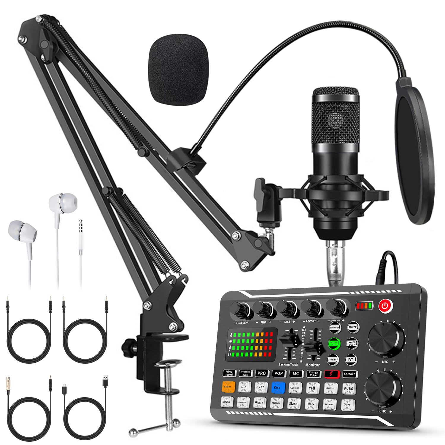 F998+BM800 Podcast Equipment Bundle,Condenser Mic Recording Studio,Streaming Podcast Mic Starter Kit with Voice Changer, Live Sound Card Audio Interface for Computer Vlog Living for YouTube TikTok