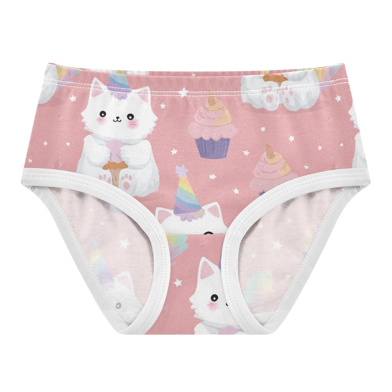 Wusikd Cute White Cat Ice Cream Paws Girls Underwear Cotton Girls Briefs Soft Toddler Underwear 2T