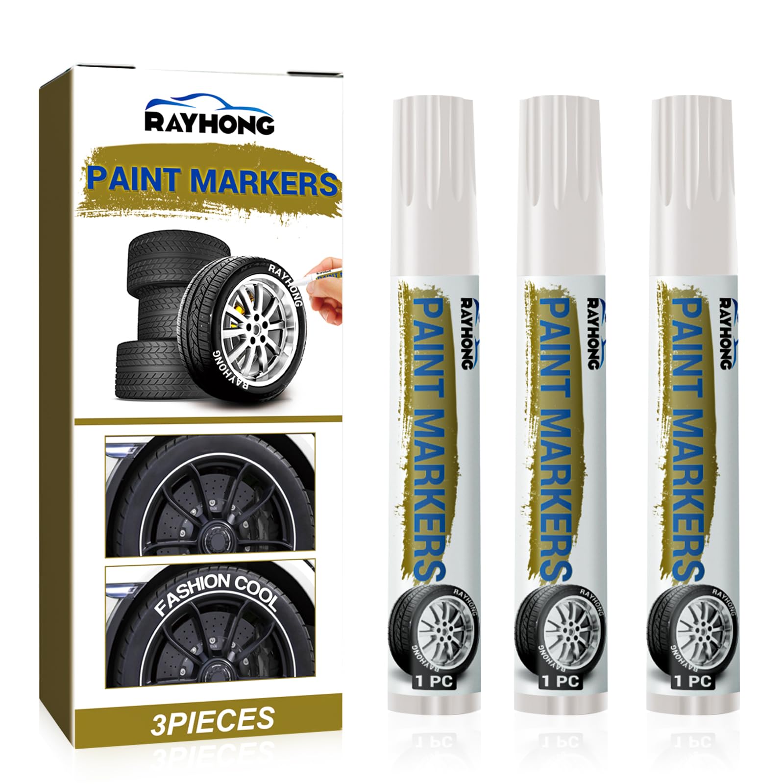 Lot de 3 Marqueurs de Pneus de Voiture, Marqueur blanc, Marqueur de couleur pour pneus de voiture et moto