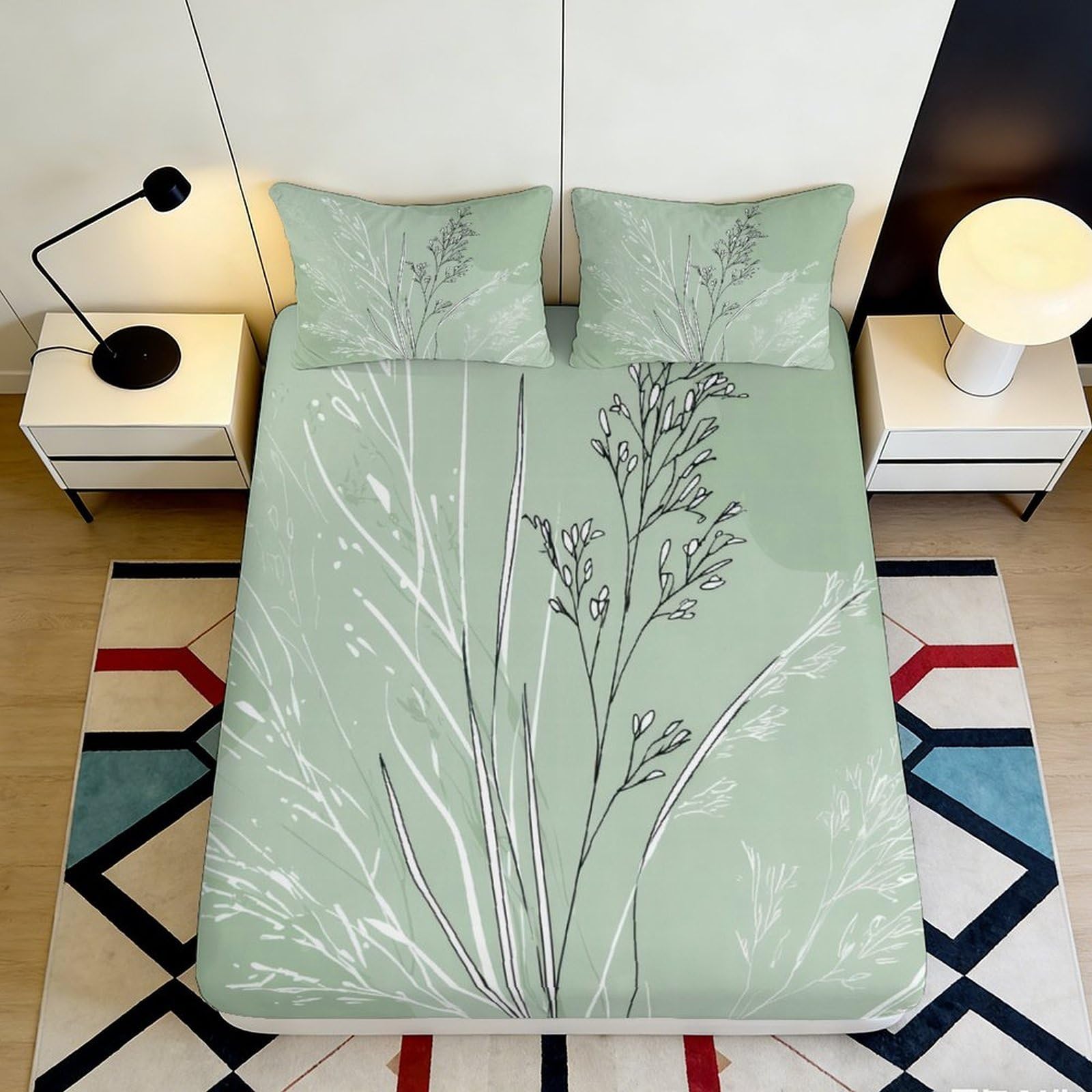 3D Printed Botanic Leaves Fitted Sheet Microfiber Deep Pocket All Round Elastic Bedding Set Botanical Mattress Fitted Cover Washable 90x200x25cm