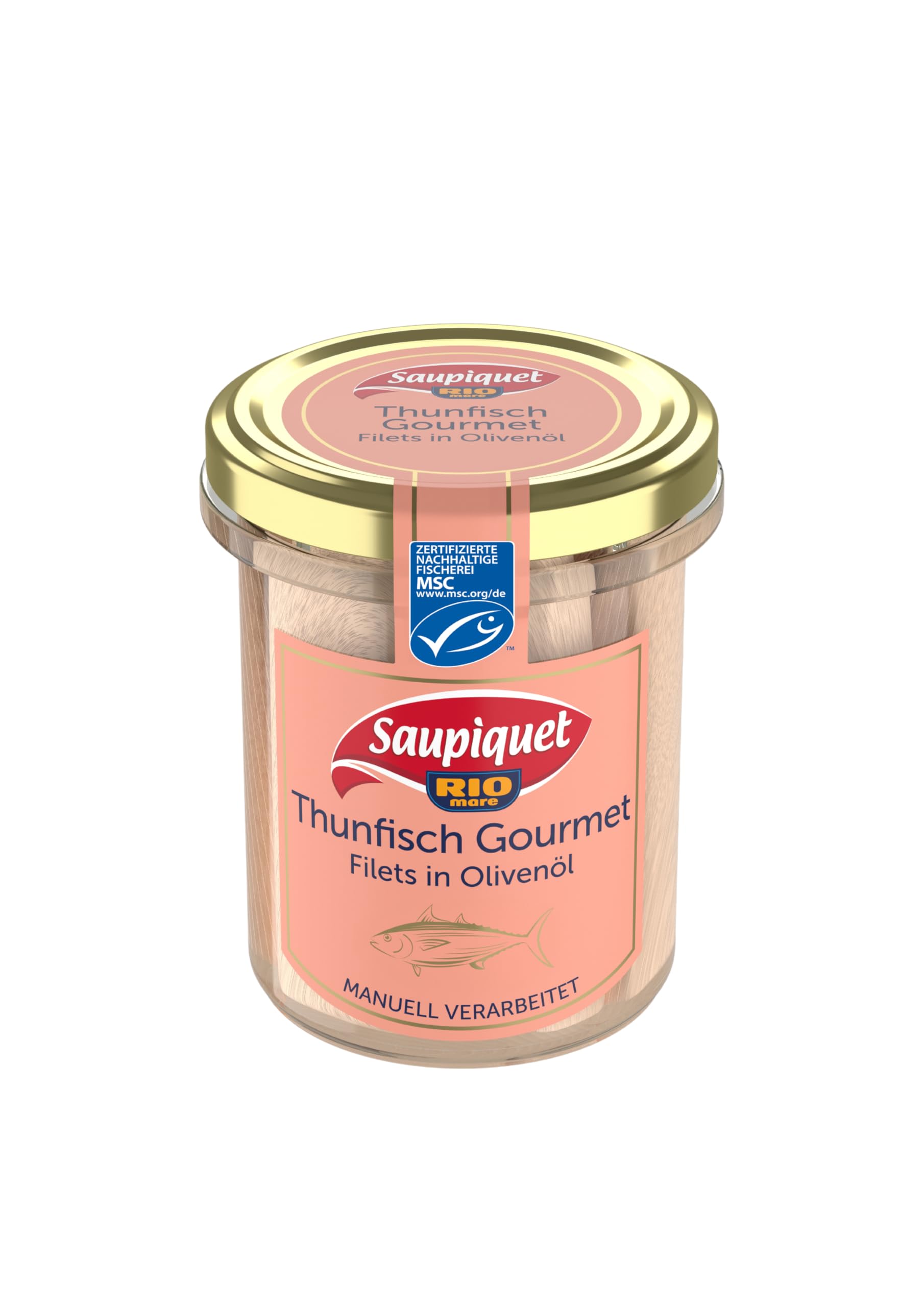 Saupiquet Rio Mare Gourmet Thunfisch-Filets in Olivenöl, Hochwertiges Olivenöl, Ganze Filets im Glas, von Hand verarbeitet, das Beste vom Thunfisch, Premium-Filets für besondere Anlässe, 180g