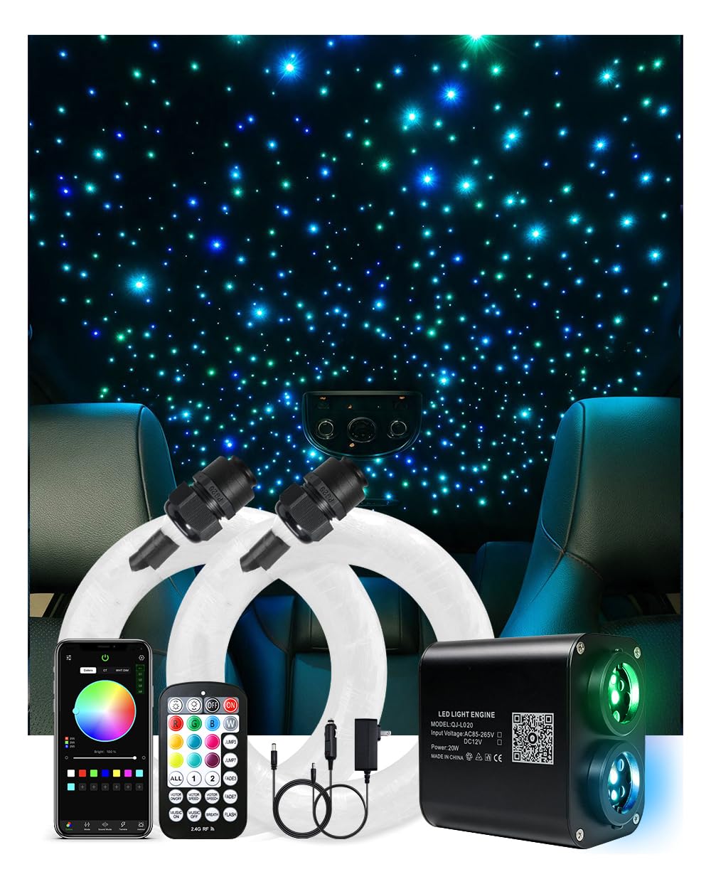 AKEPO Twinkle Starlight Headliner Kit-800pcs*13.1ft/4m, 20W Dual Color