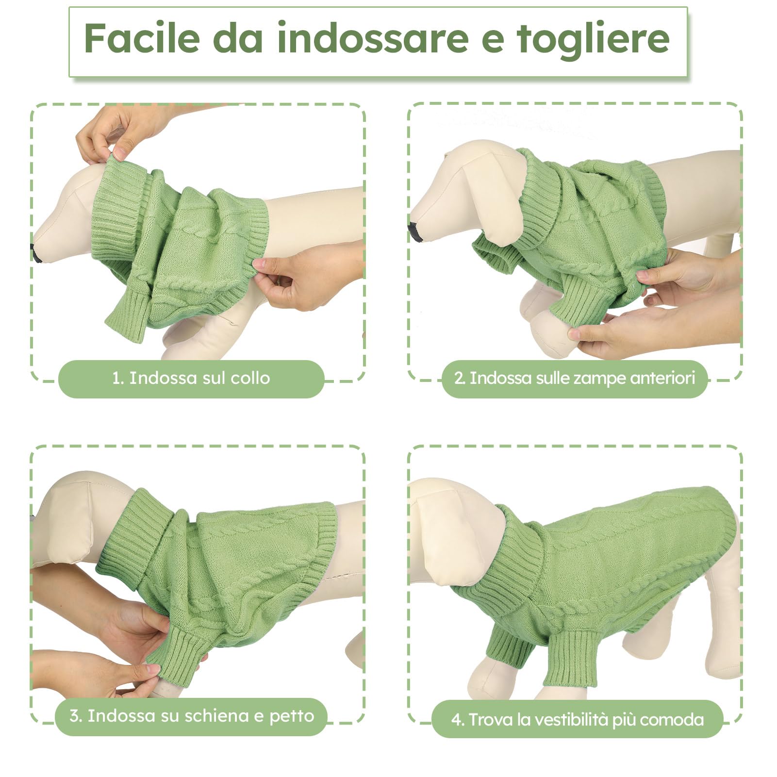 Queenmore Maglione Taglia Media per Cane Bassotto - Caldo Felpa A Collo Alto Ritorto - Vestiti Elastici per Cani Gatti Bulldog Francese Barboncino Chihuahua, Verde, M