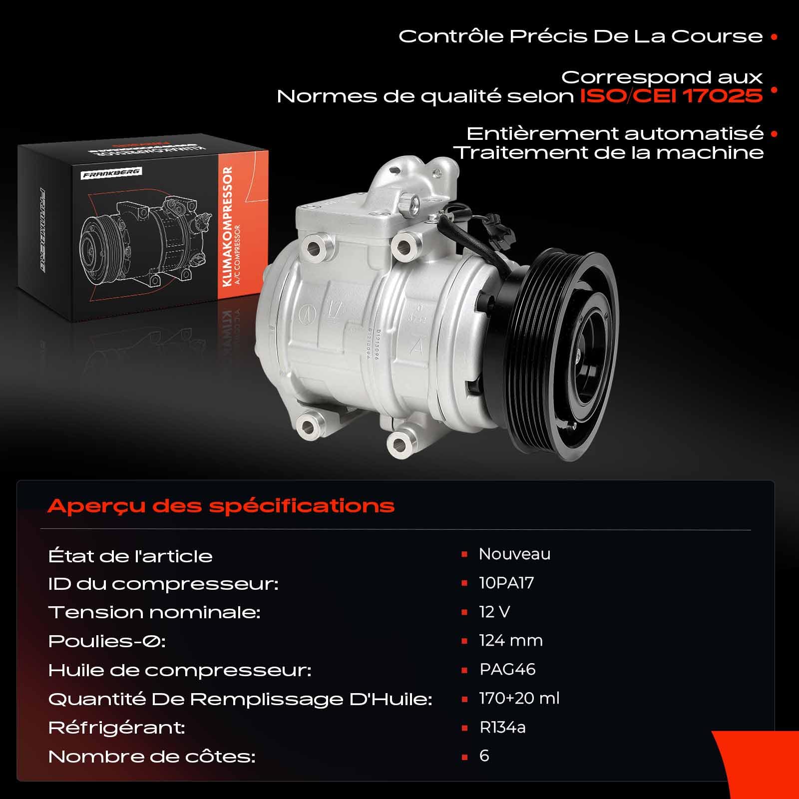Frankberg Compresseur de climatisation 977012E300 | avec embrayage, Comprend l'huile et les pneus pré-montés.; Compatible avec: Tucson JM, Sportage Van KM