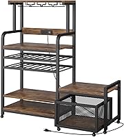 Vista 1 de Mini soporte para refrigerador con toma de corriente, soporte para microondas con estante para vino, barra de café con cestas de almacenamiento