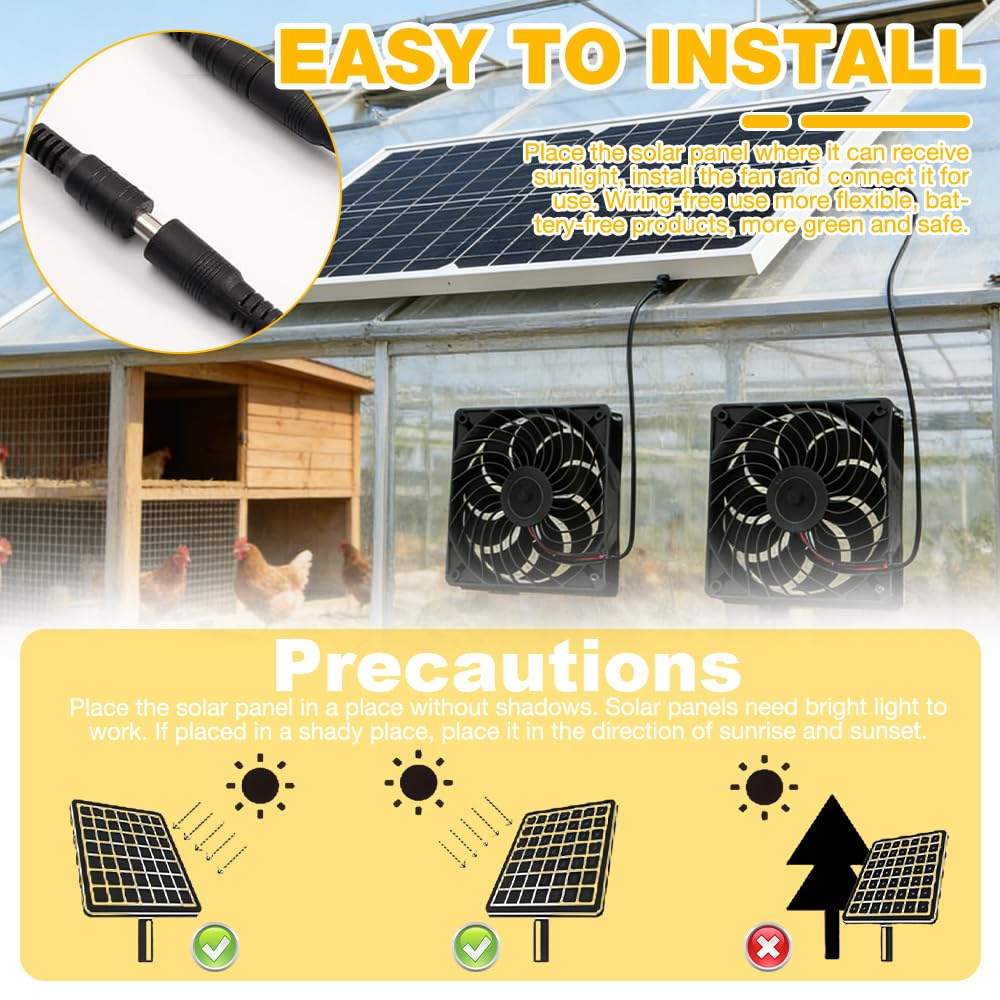Ventilateur Solaire, 16W Extracteur d'air Solaire, Étanches Double Ventilateur Énergétique avec Panneau Solaire pour Poulailler, Serres, Maisons pour Animaux, Admission ou Évacuation d'air