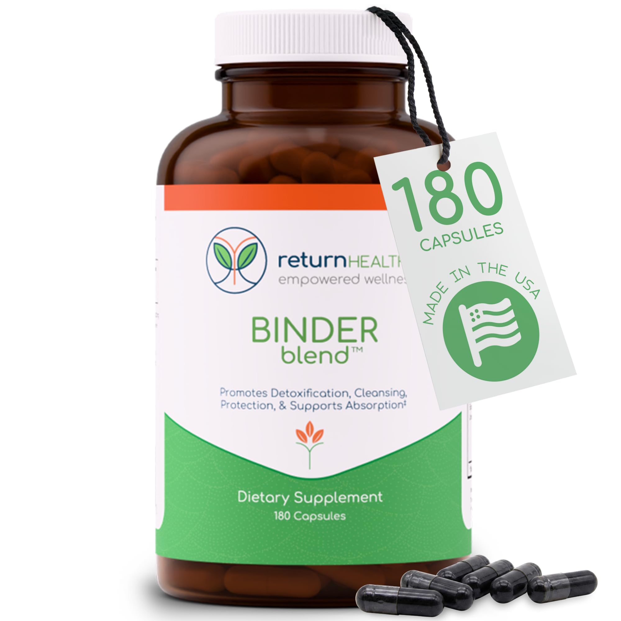 Binder Blend - Toxin Binder Supplement, Detox Capsules for a Healthy Gut - 180 Capsules - 90 Servings - 960mg Activated Charcoal & 480mg Organic Chlorella - Bloating Relief - Bentonite Clay Unflavored 180 Count (Pack of 1)