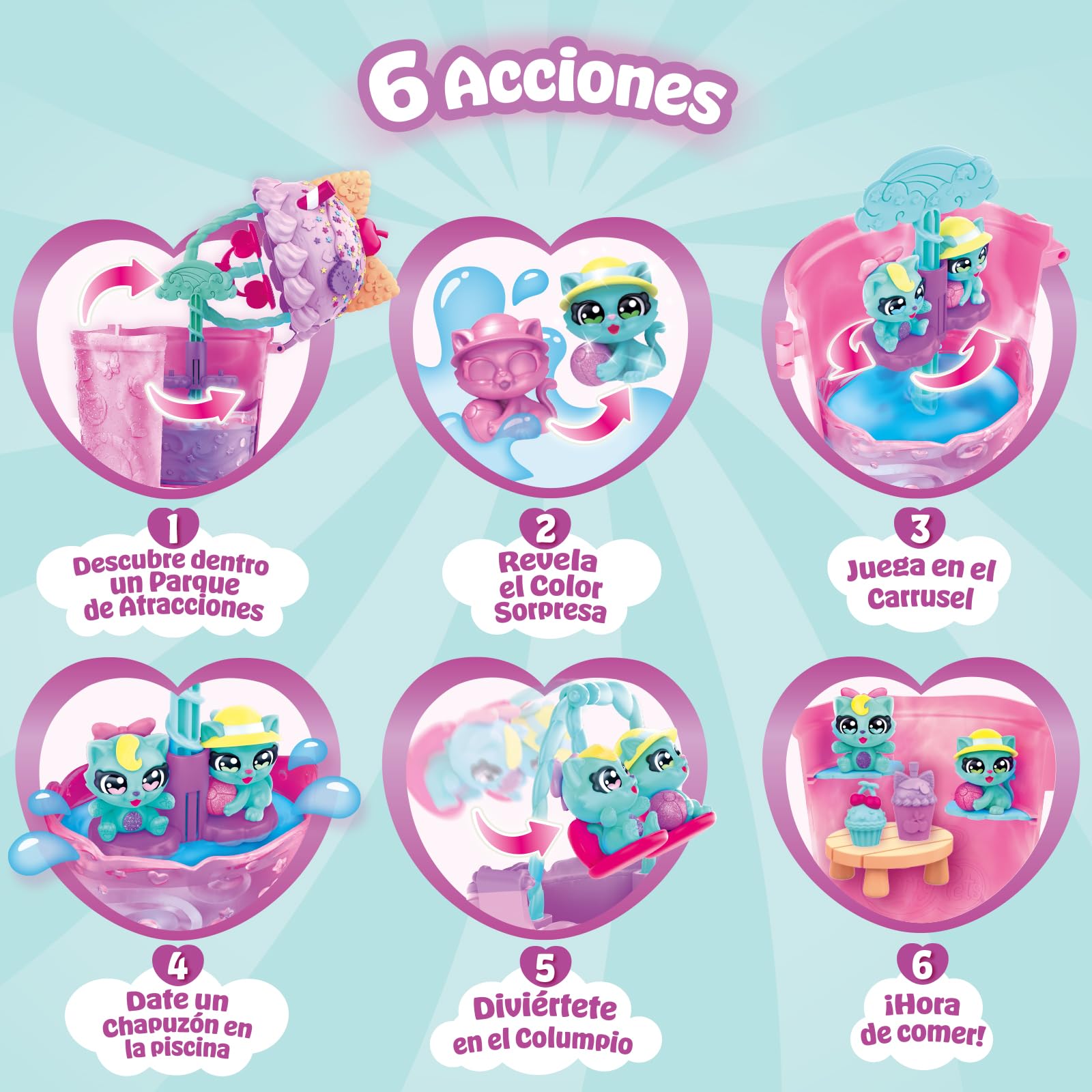 Cherry Pets – Smoothie Fun Park Kitten Twins. Casita con Parque de Atracciones en Forma de Smoothie: Incluye 1 Smoothie, 2 Figuras exclusivas “Color Reveal” y 3 Accesorios — view 7