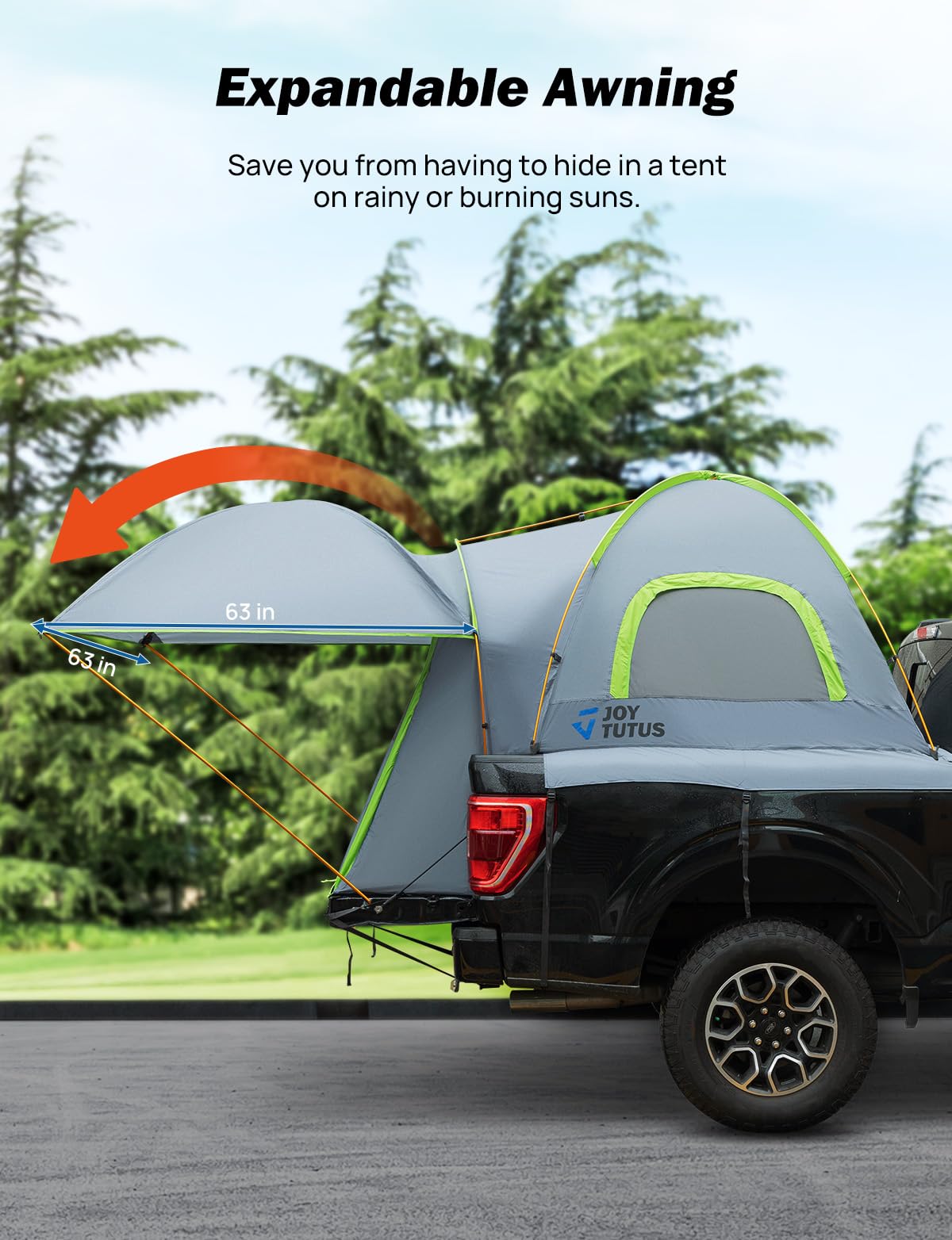 JoyTutus Tente de camionnette imperméable PU2000 mm double couche pour 2 personnes, tente de camion portable avec auvent amovible, 1,5 à 1,8 m de camping préféré – Vert