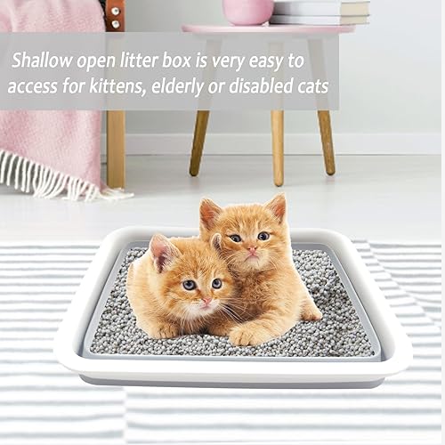 Miniatura 7 de Caja de arena plegable para gatos pequeña, 14.6 x 10.6 x 4.8 pulgadas, abierta, impermeable, de entrada baja, bandeja para orinal para gatitos,
