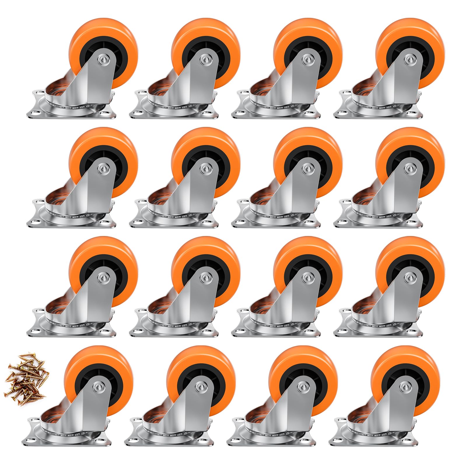 1.5 Inch Casters, ASHGOOB Caster Wheels/Casters Set of 16, 360° Swivel Universal Plate Caster Wheels for Storage Box/Small Furniture/Kitchen