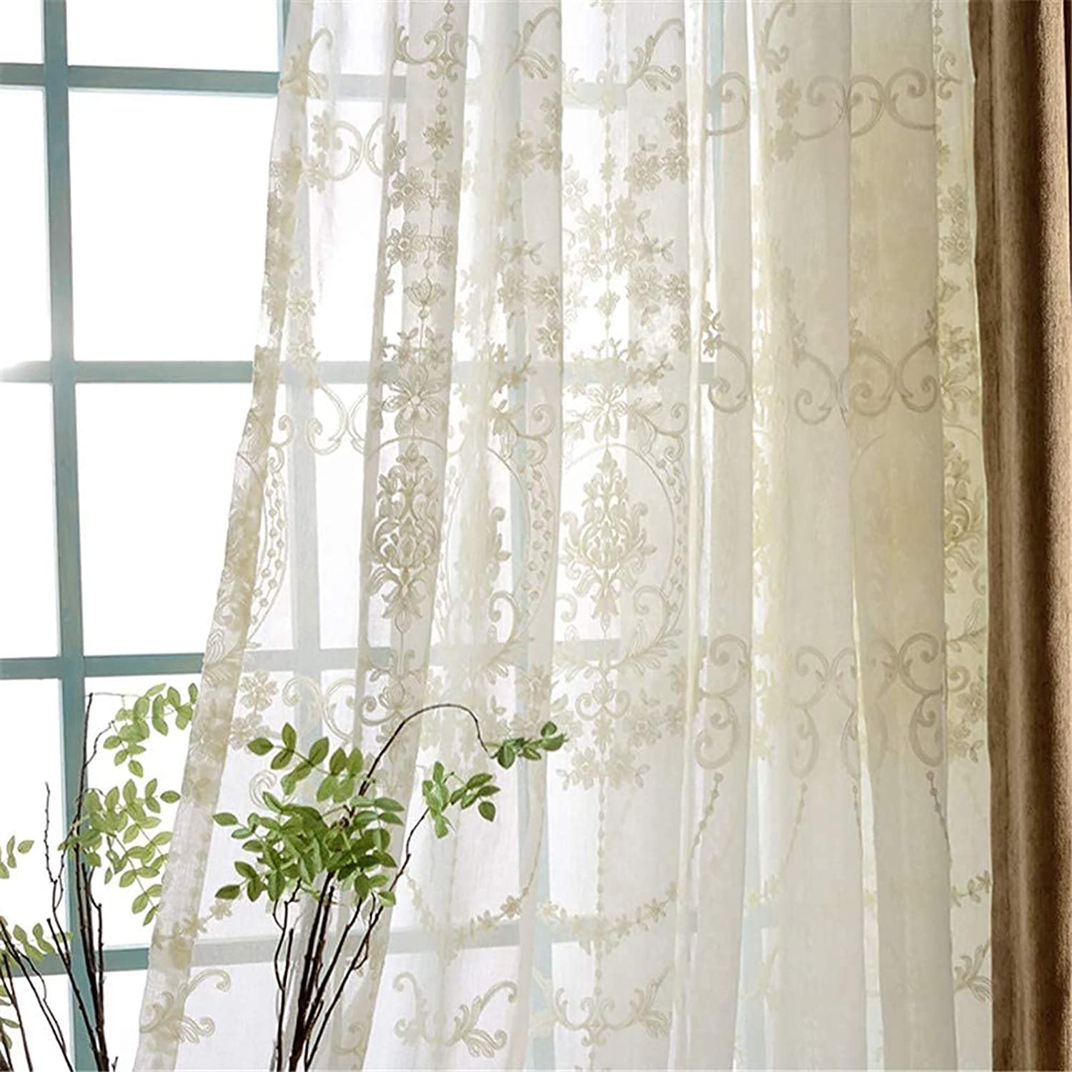 Rideaux de fenêtre européen tulle fleuri blanc pour illuminer une chambre à coucher