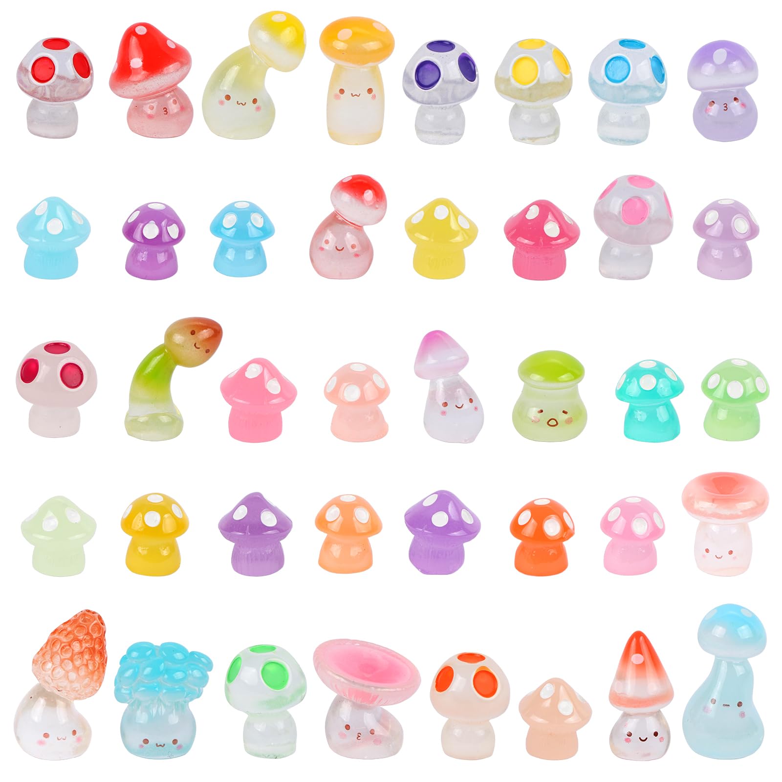 LALASTYLE 40Pcs Mini Resin Mushroom Glow in the Dark Miniature Resin Luminous Mushroom Figurines Tiny Small Animals for Micro Landscape Fairy Garden Terrarium