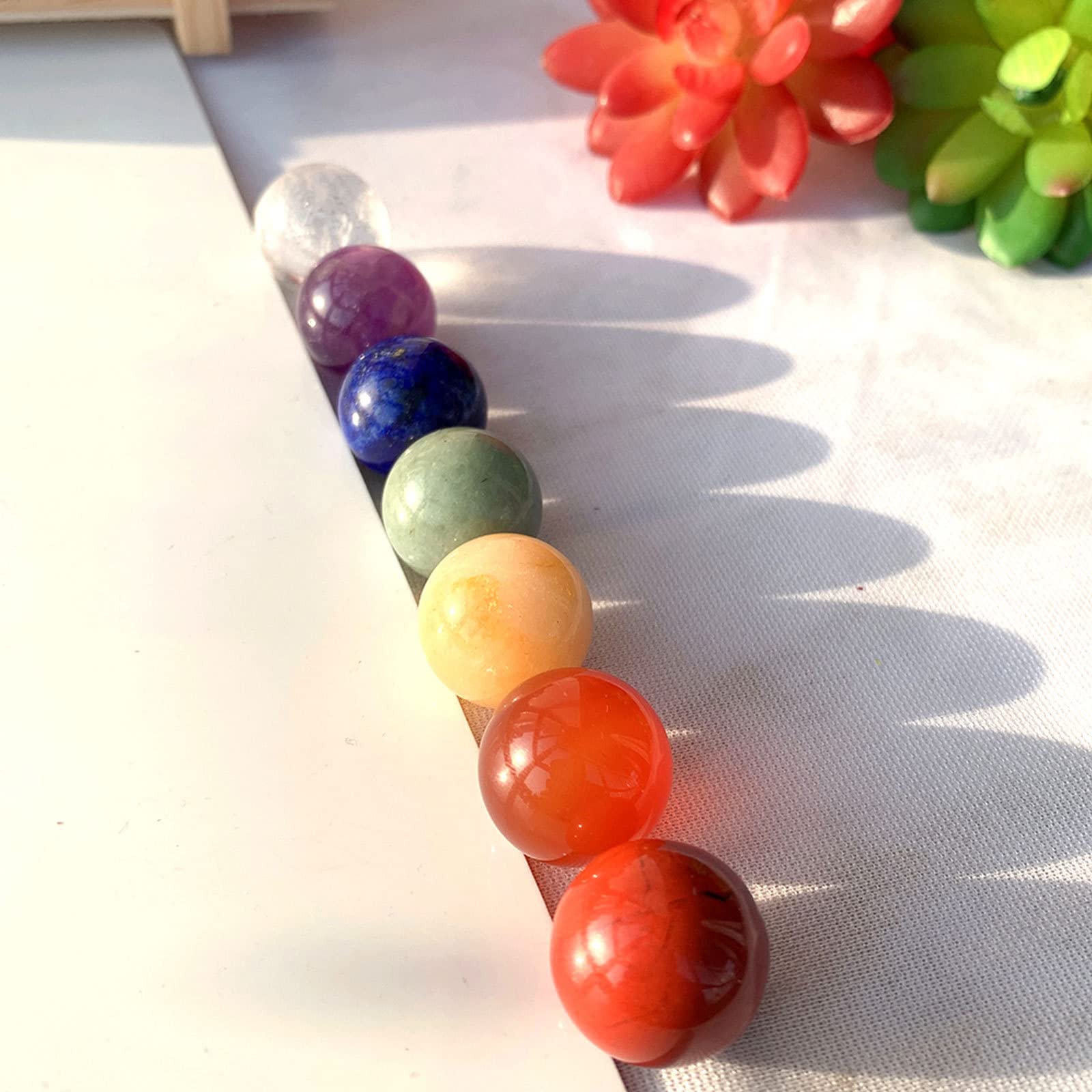 Juego de Piedras de Chakra de Cristales curativos 7 esferas de Piedras Preciosas en Bruto Decoración de Reiki curativo de 0,8 "(20 MM) Cuentas de Bolas de Piedra de Cuarzo de Cristal