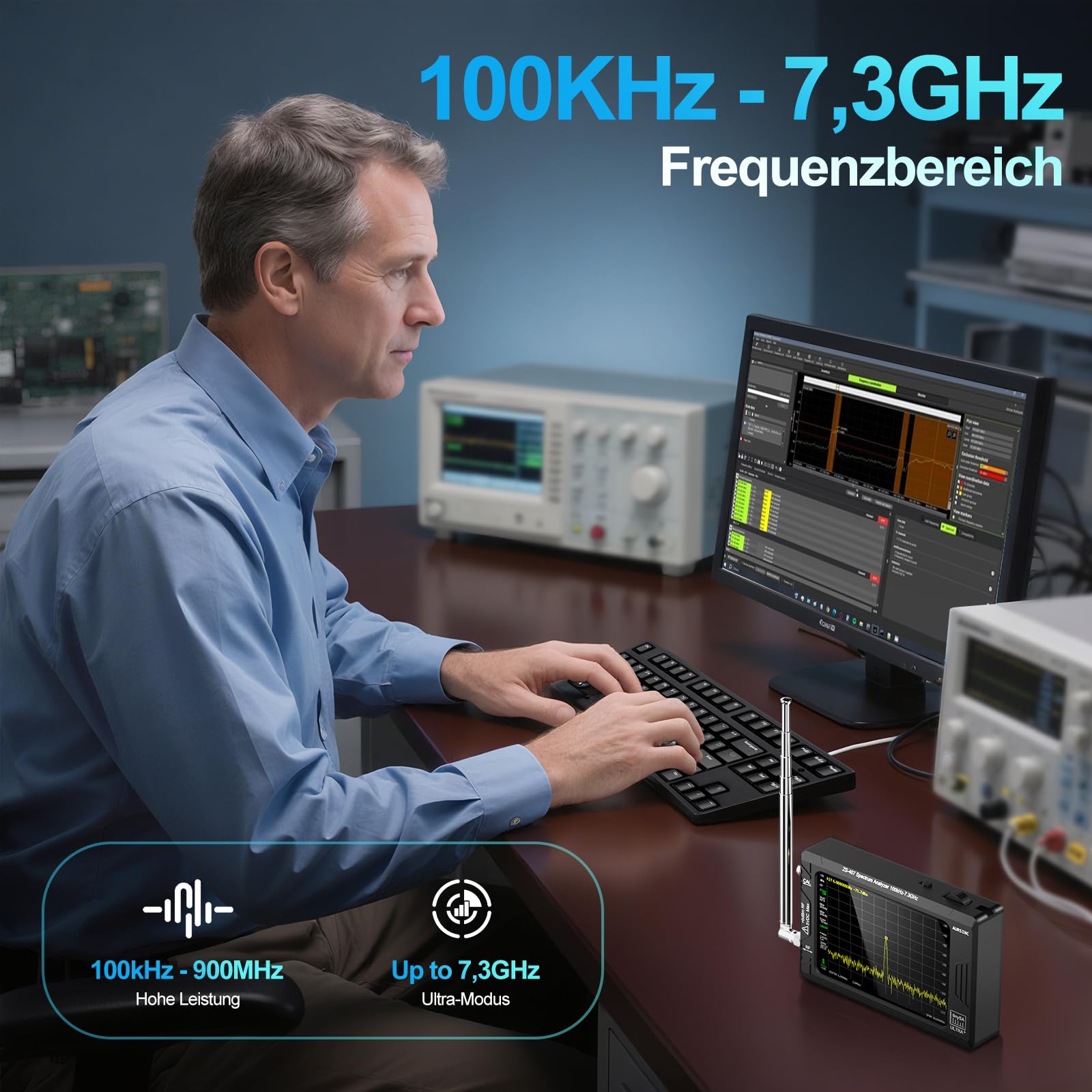 AURSINC Tinysa Ultra+ ZS407 Spektrumanalysator, 4,0 Zoll 100 kHz-7,3 GHz Tinysa Handheld-Frequenzanalysator, 2-in-1 RF-Signalgenerator 100 kHz bis 900 MHz MF/HF/VHF/UHF-Eingang, HW V0.5.4