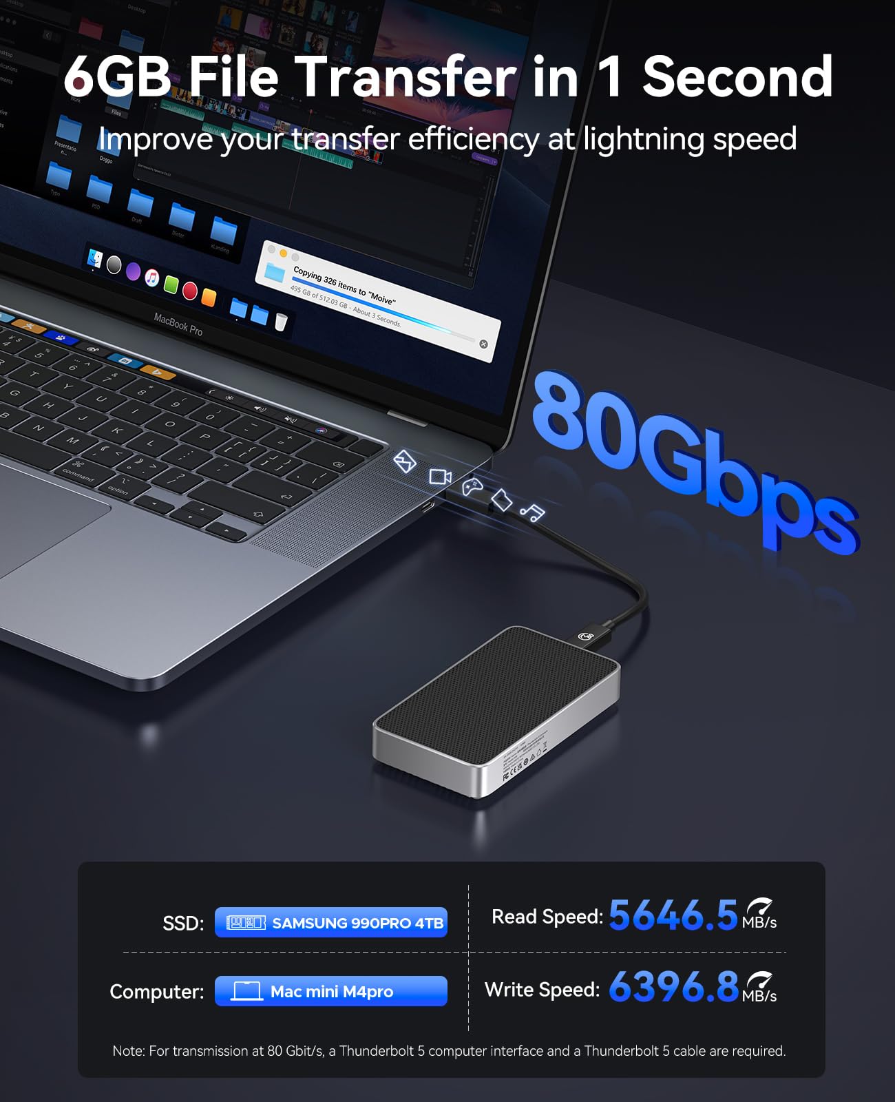 ORICO 80Gbps M.2 NVMe SSD Enclosure, Compatible with Thunderbolt 5/4/3/USB4 Interface, Fanless Silent Cooling, Supports M-Key 2280 NVMe SSDs for High-Speed Data Transfer on Mac/PC(Without SSD)-X50 Pro - Detailed View
