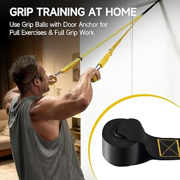 FitBeast Pull Up Ball Grips & Finger Straps Set Grip Balls for Dead Hangs, Pull Ups, Climbing & Home Gym Training