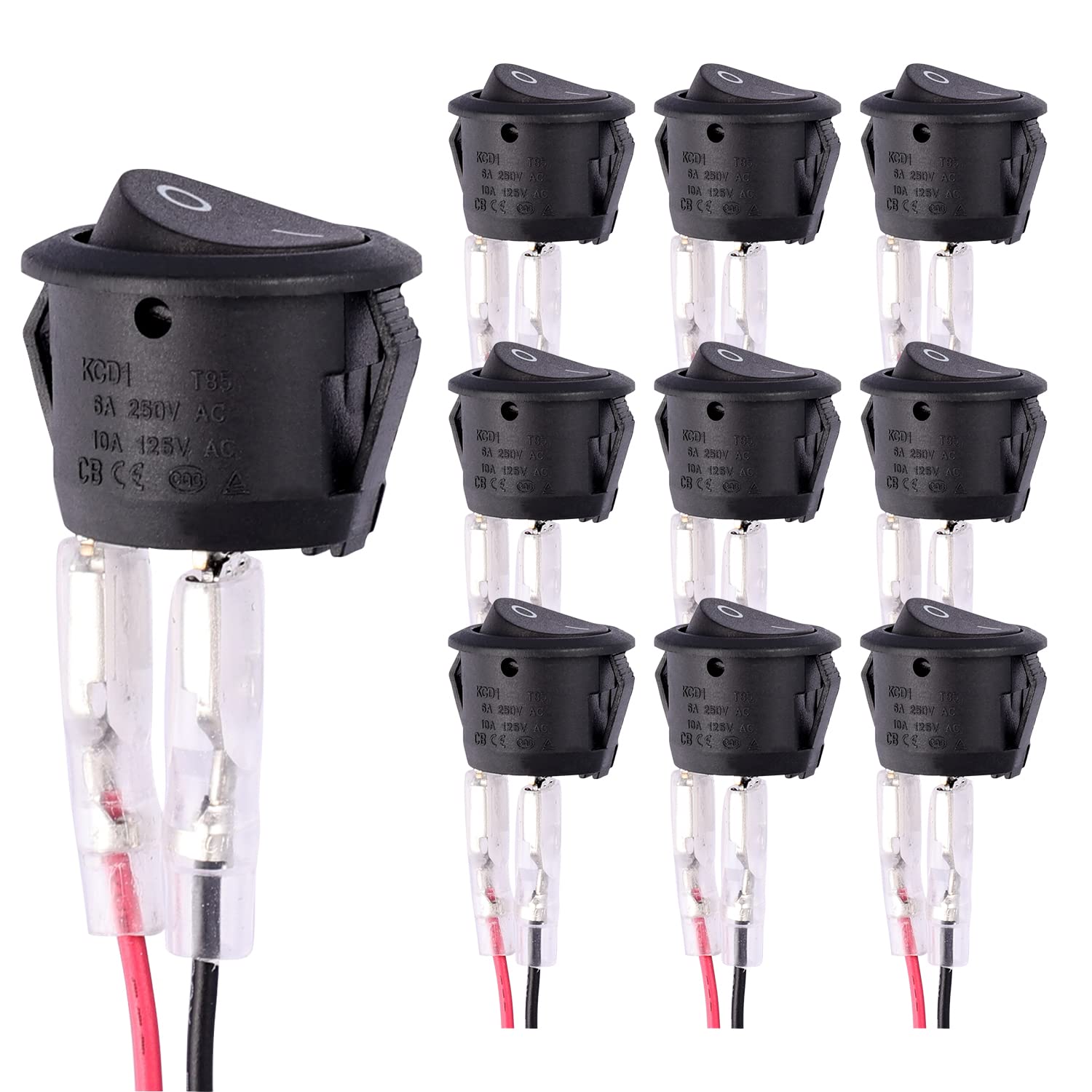10 interruptores de palanca (con alambre), 12V, redondo, con autobloqueo, 2 pines, 12V, DC, 20 A, interruptor de camión, remolque, botón de coche, para remolque, coches, camiones, jeep