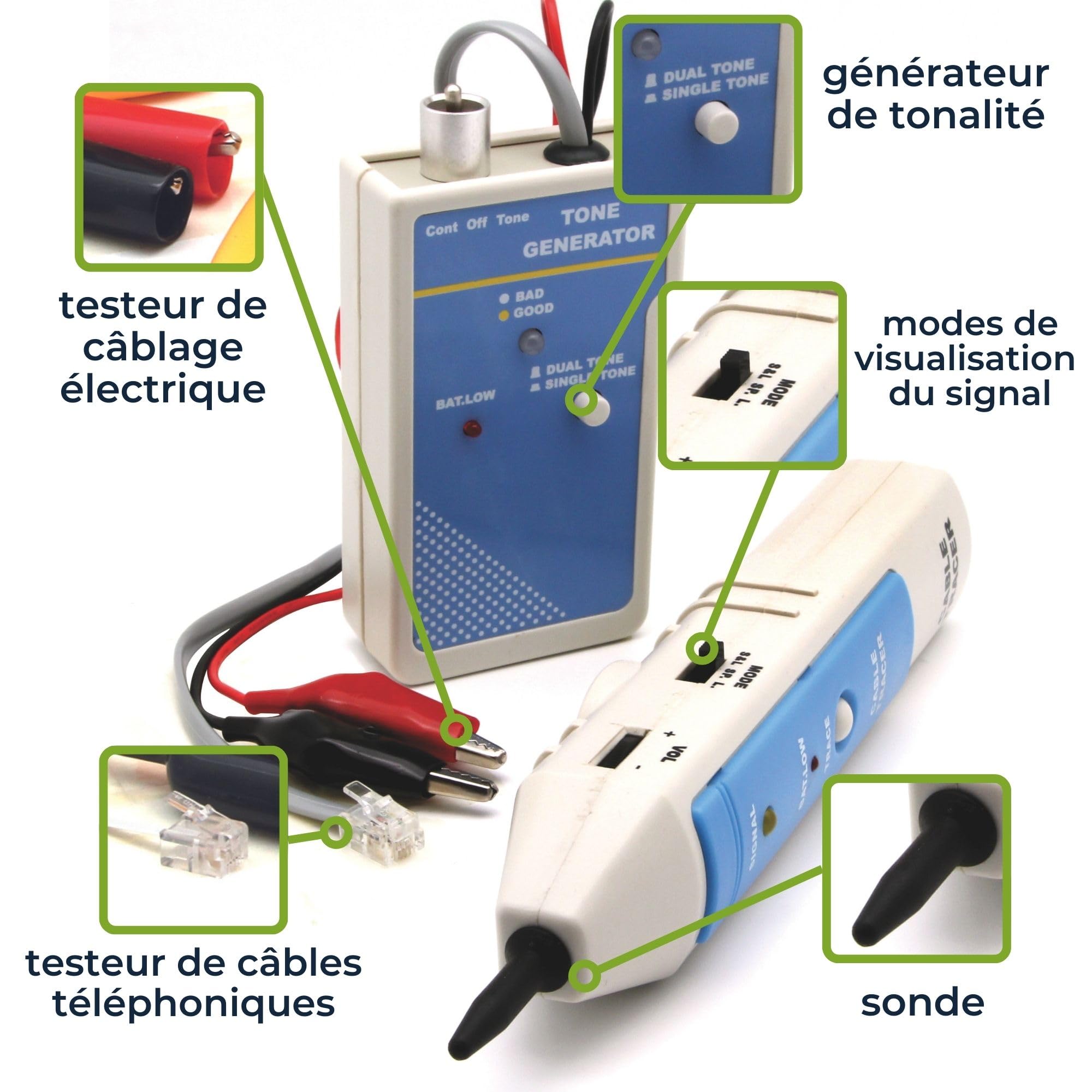 Velleman Traceur et testeur de câbles LAN/RJ45/RJ11/RJ12