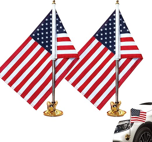 Anley US National Car Flag & Flagpole with Air Suction Mount - Outdoor Suction Cup Style Flag Pole for Car, Truck, Boat and Vehicle with American Flag (Set of 2)
