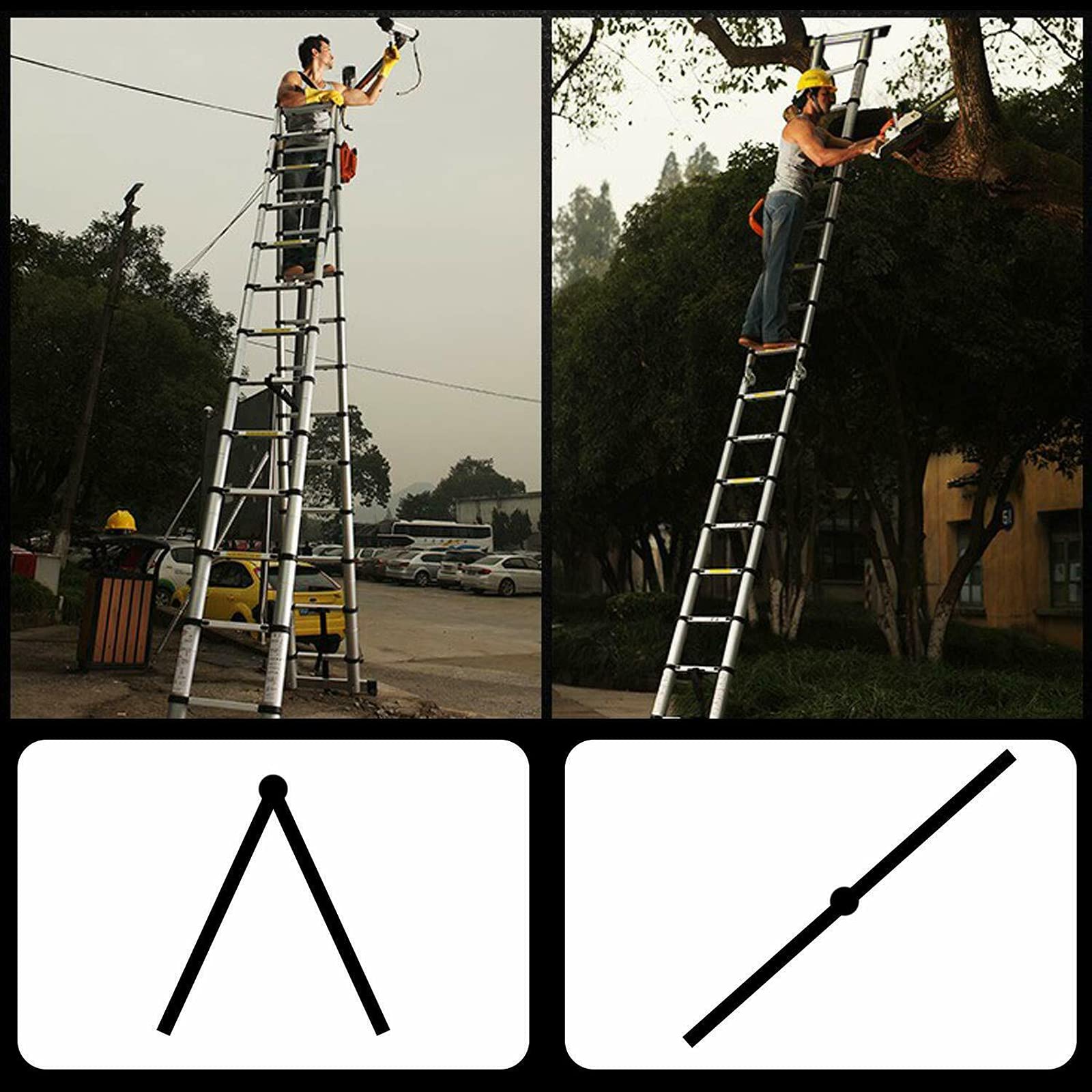 Robuste 2,5 M + 2,5 M A-Frame Teleskop Leiterverlängerung Aluminium Leiter Teleskop Klapp Trittleiter für Mehrzweck-Sicherheitsstandard EN131 150kgs/330lbs Kapazität