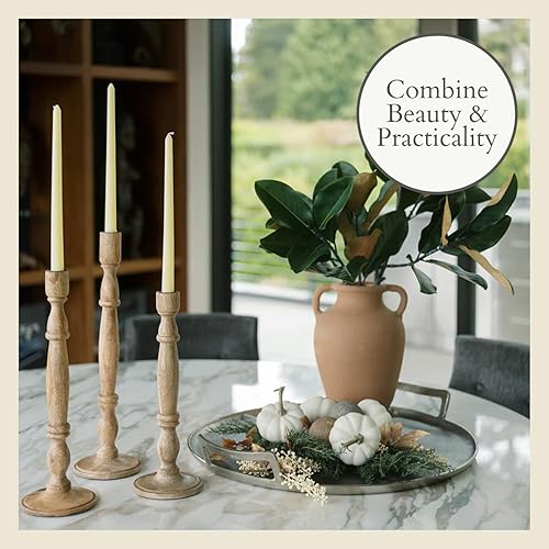 Miniatura 3 de CG Hunter Portavelas hecho a mano, juego de 3 portavelas cónicos de madera natural, portavelas cónicos para candelabros, exhibición en la entrada,