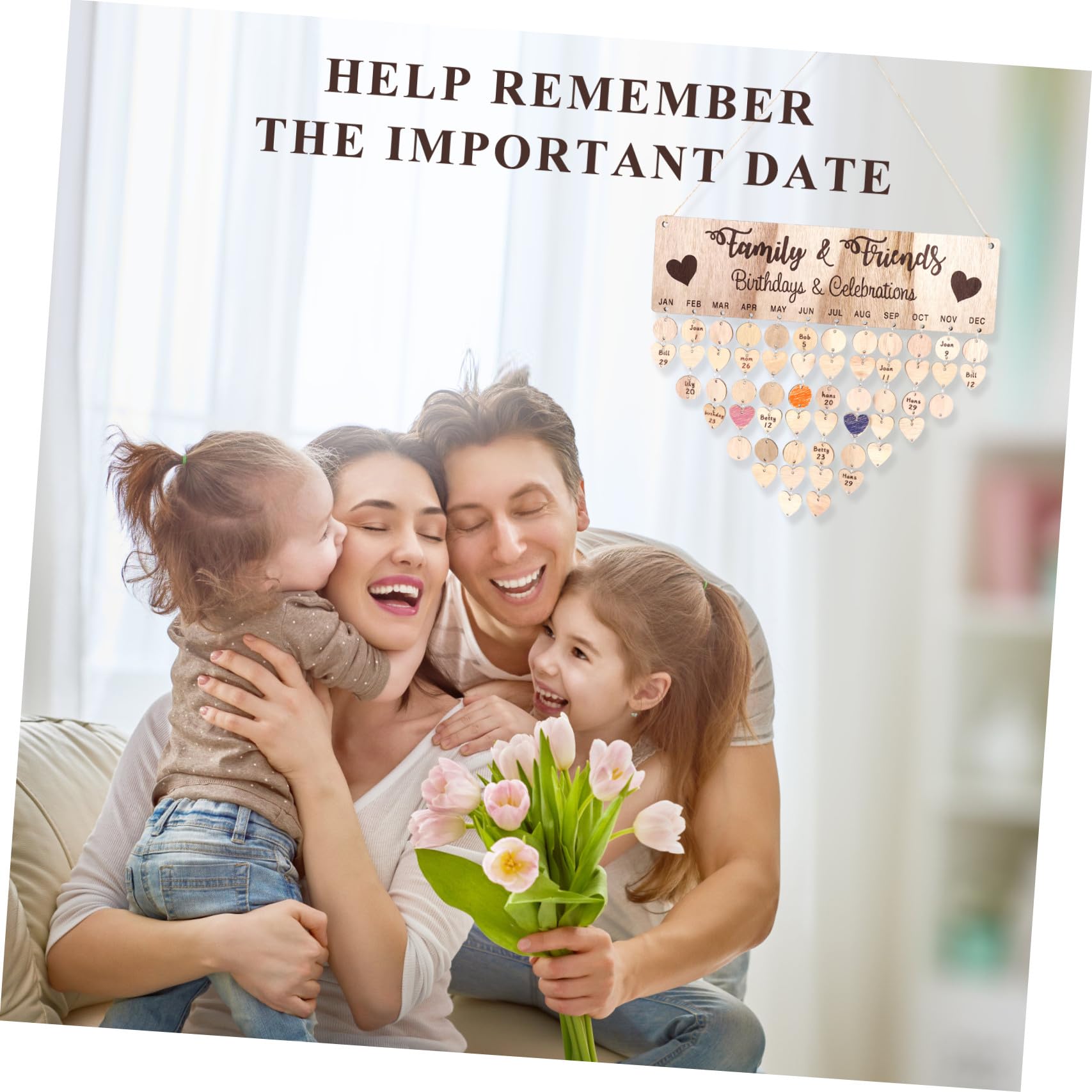Gadpiparty Calendario in Legno da Appendere alla Parete Promemoria Targa Data e Cuori Pannello Fai da Te per Casa Famiglia e Amici