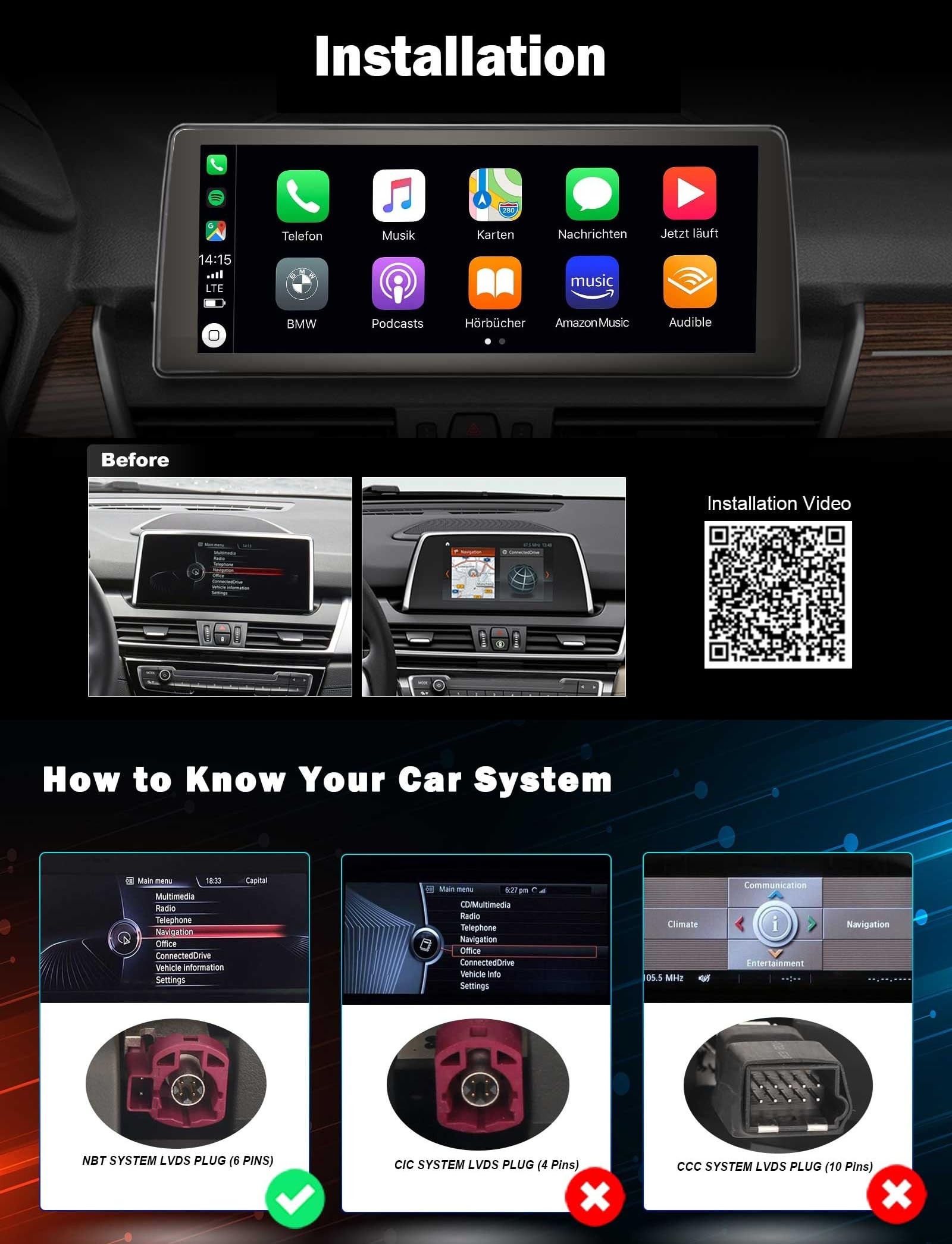 Erisin 10,25 Pouces 8 Core Android 14 Autoradio Stéréo GPS Navigateur pour BMW 2 Series F45 F46 F22 NBT sans Fil Carplay IPS WiFi 4G LTE Dab+ DVR Bluetooth 5.0 DSP Idrive écran Tactile