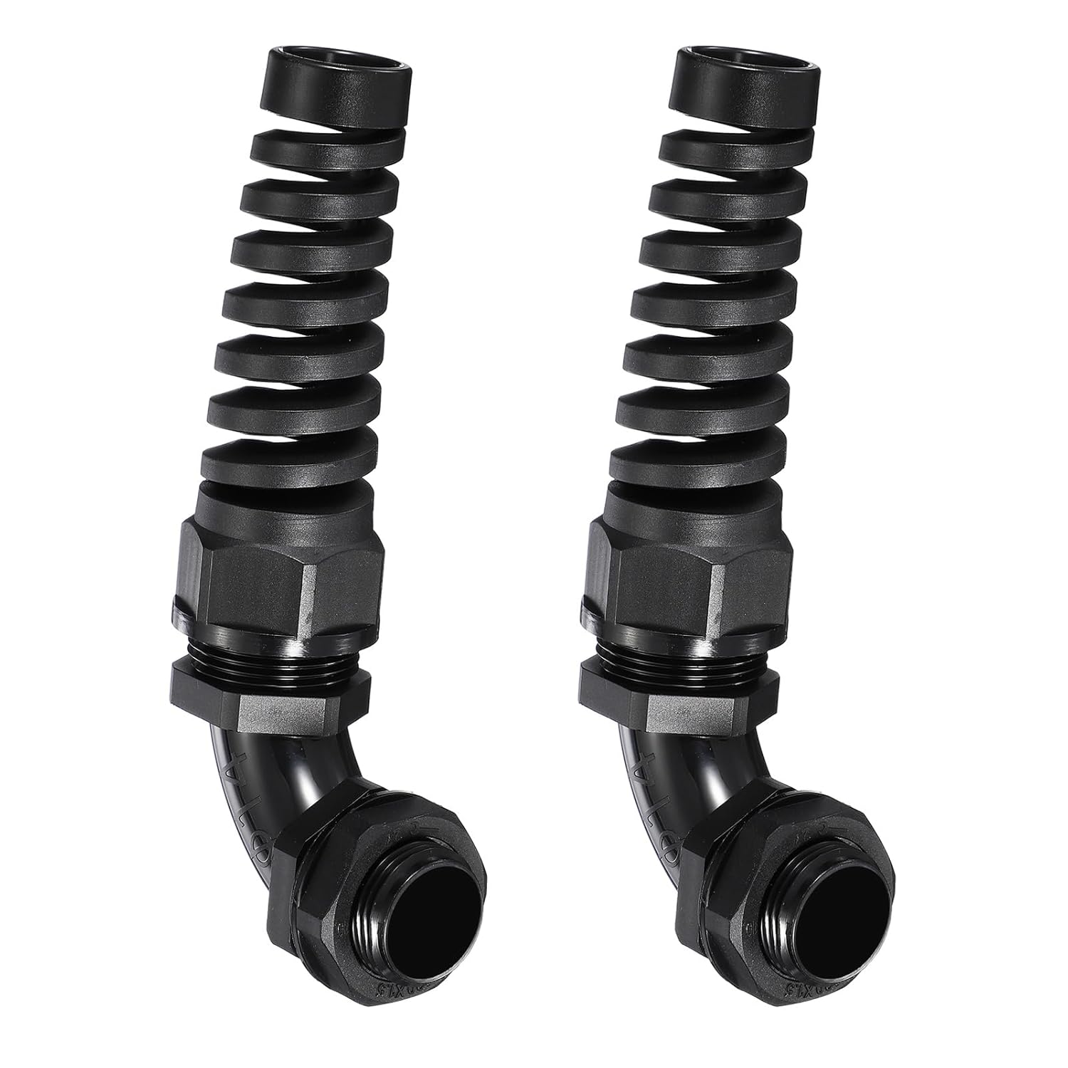 MECCANIXITY 2Pcs M10 Cable Gland with Strain Relief, 90 Degree Elbow Nylon Joint IP68 Waterproof Spiral Adjustable Cord Connector for 3-5mm Wire